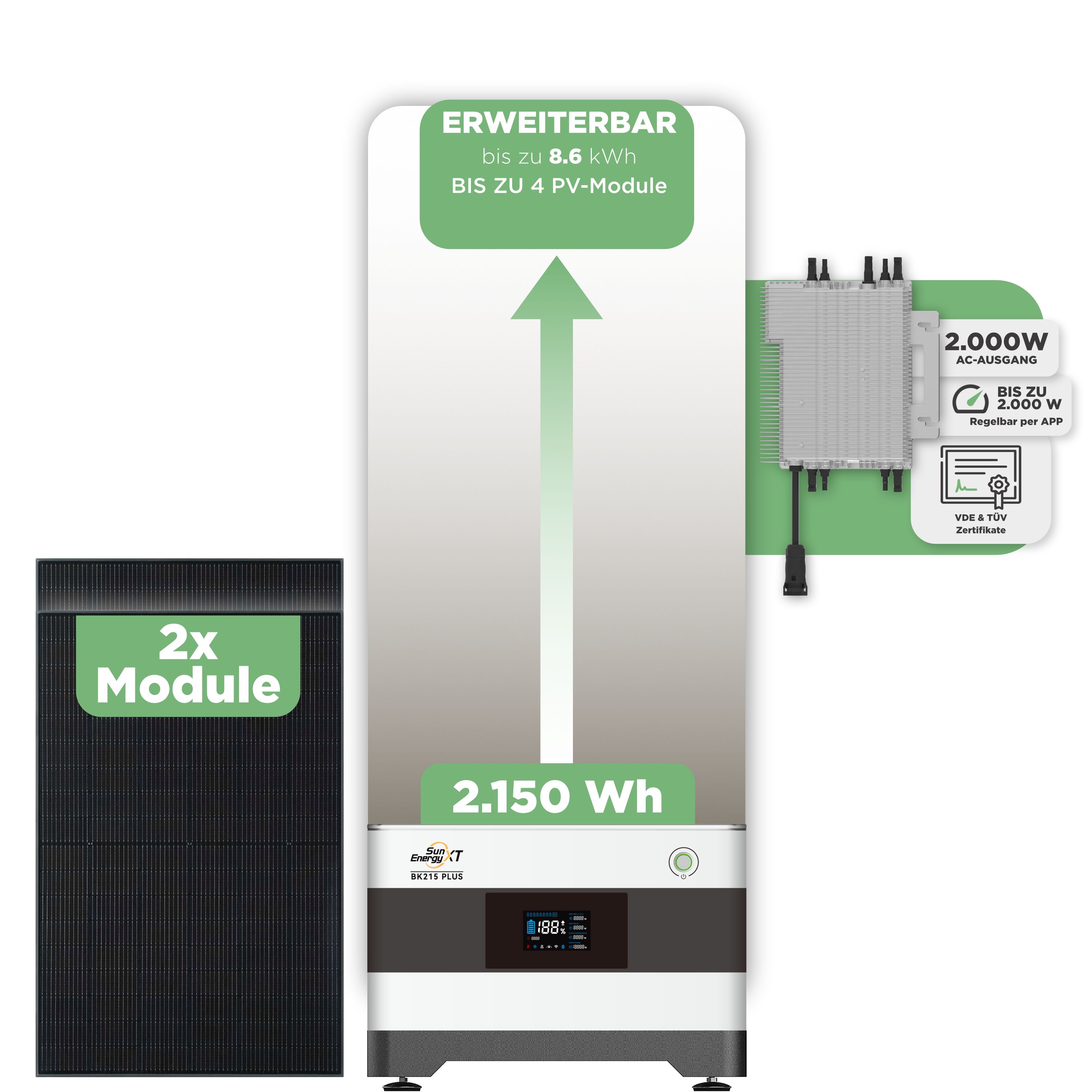 SunEnergyXT BK215 Plus Balkonkraftwerkspeicher 2.150 Wh / 2000 W (Deye-SUN-M)