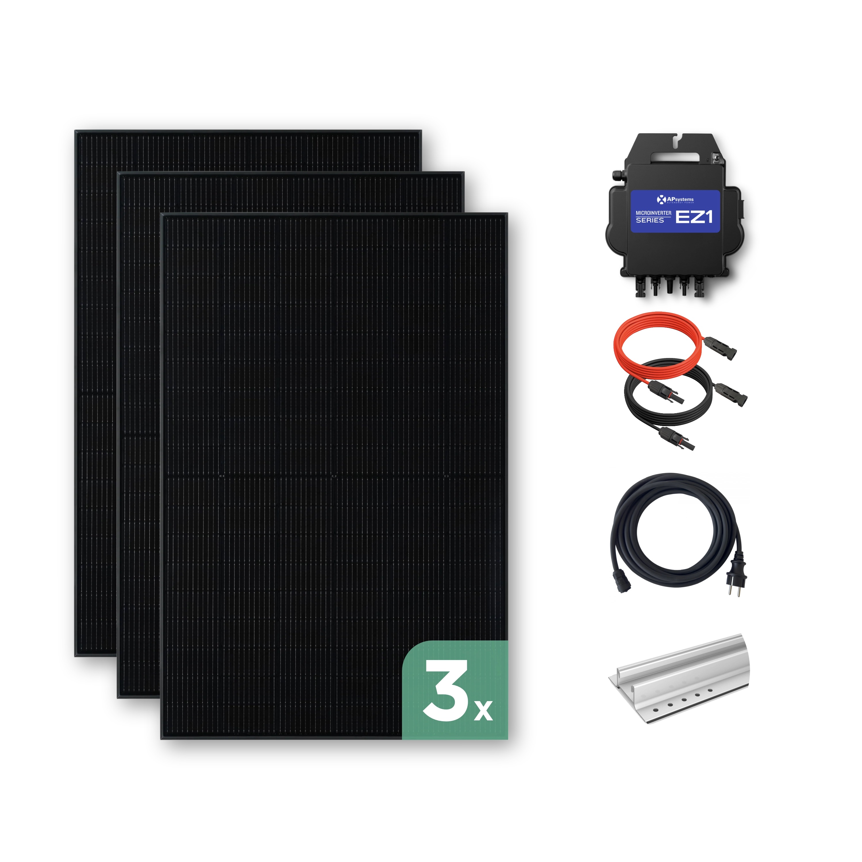 Balkonkraftwerk Trapezblech 1320 Wp — APsystems EZ1-M 800 W / Trina Solar / 440 Wp (Glas-Glas + Bifazial) / Standard Halterung / eine Reihe quer / 3 Module / 20 m