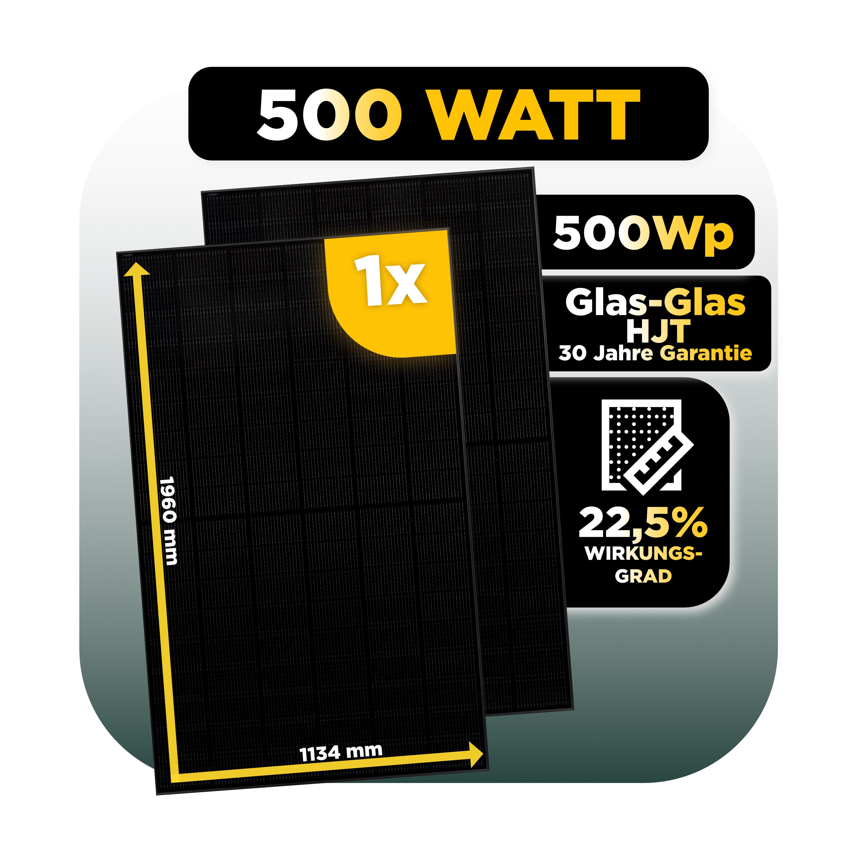 Balkonkraftwerk Basic Set 500 Wp — Solyco 500 Wp Glas-Glas Fullblack-Modul Bifazial / 1 Modul / Deye 2000 W / Wieland Stecker + Dose / 20 m