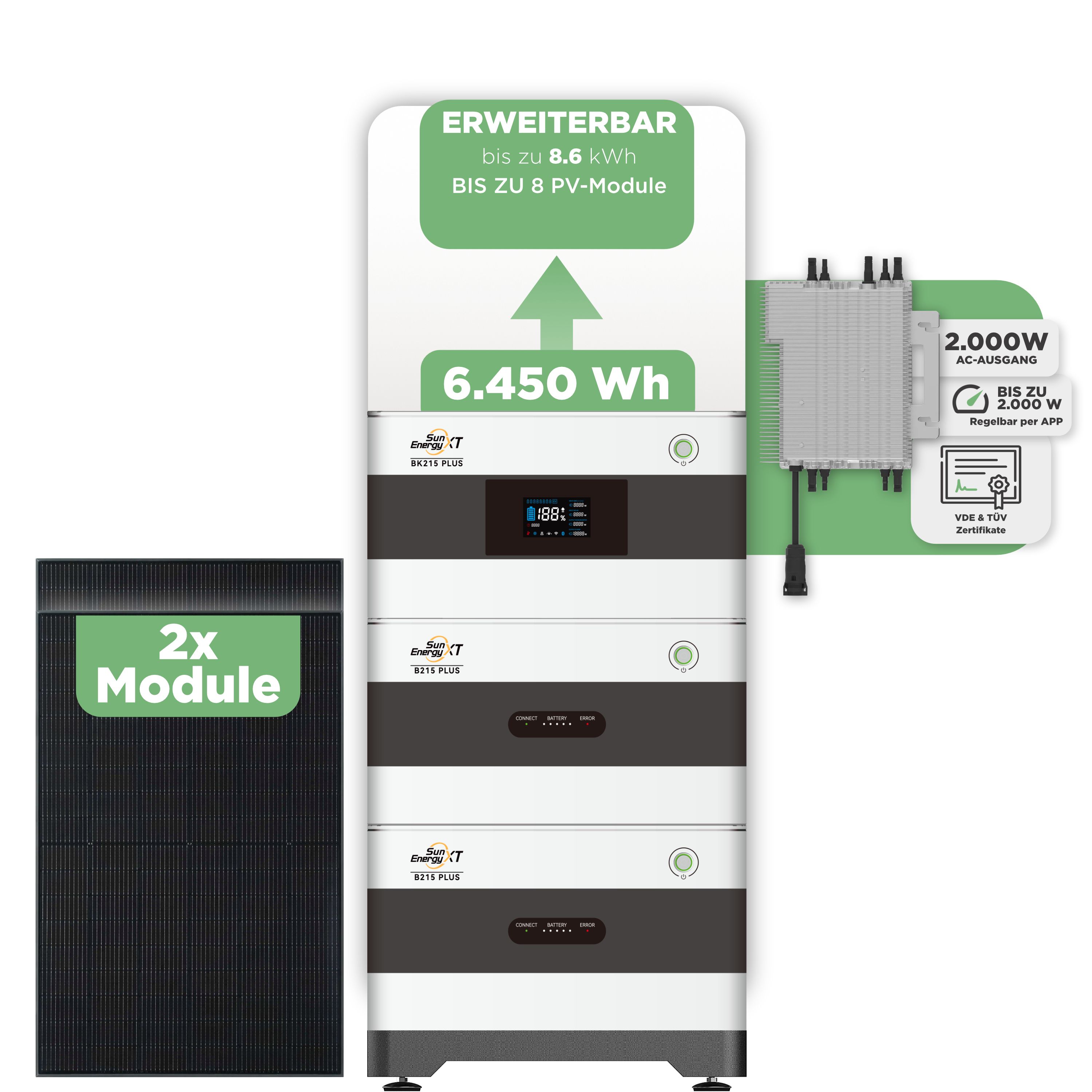 SunEnergyXT BK215 Plus Balkonkraftwerkspeicher 6.450 Wh / 2000 W (Deye-SUN-M)