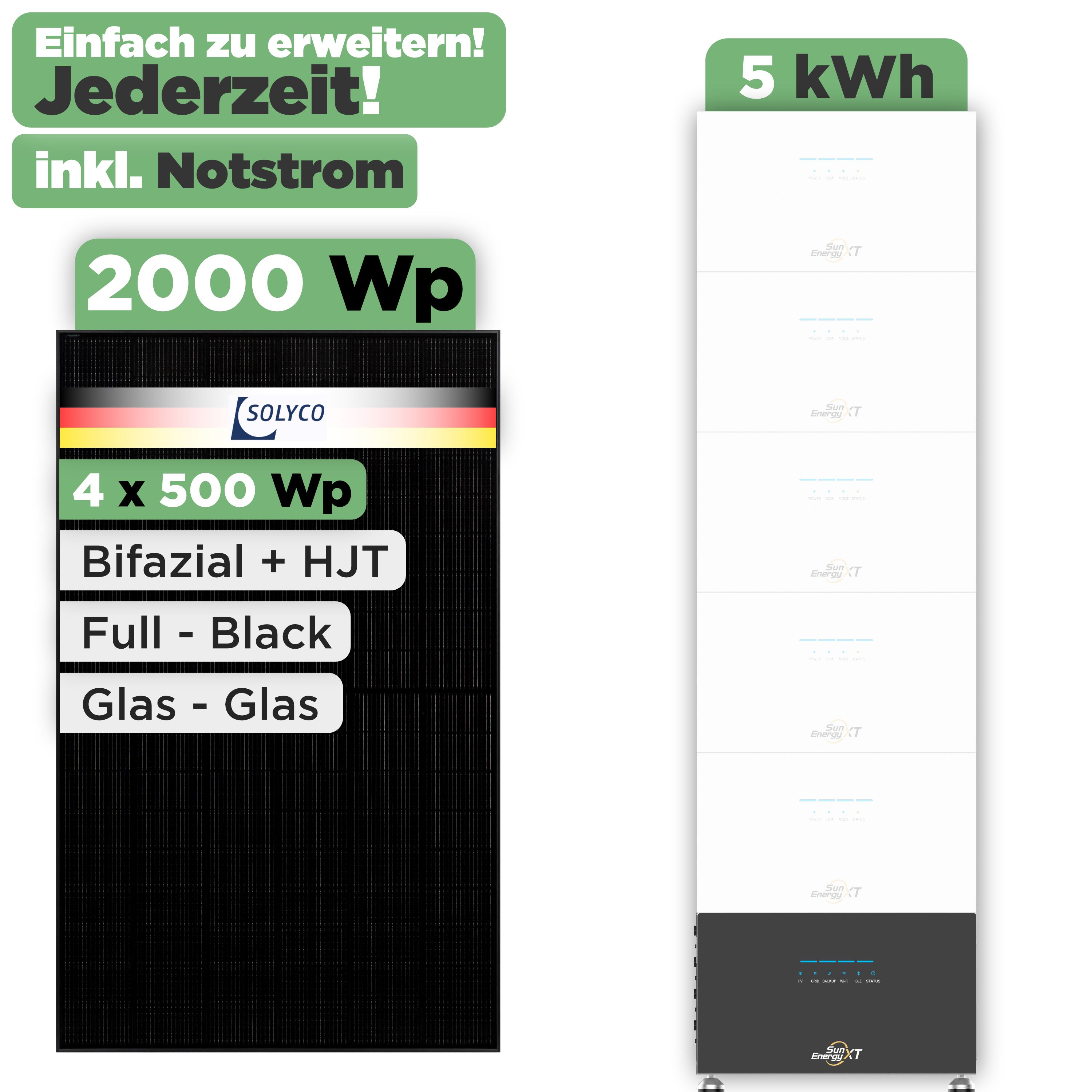 SunEnergyXT 500 Modulset 2000 Wp SunEnergyXT 500 (800 W) / 5 kWh / Solyco 500 Wp / 4 Module