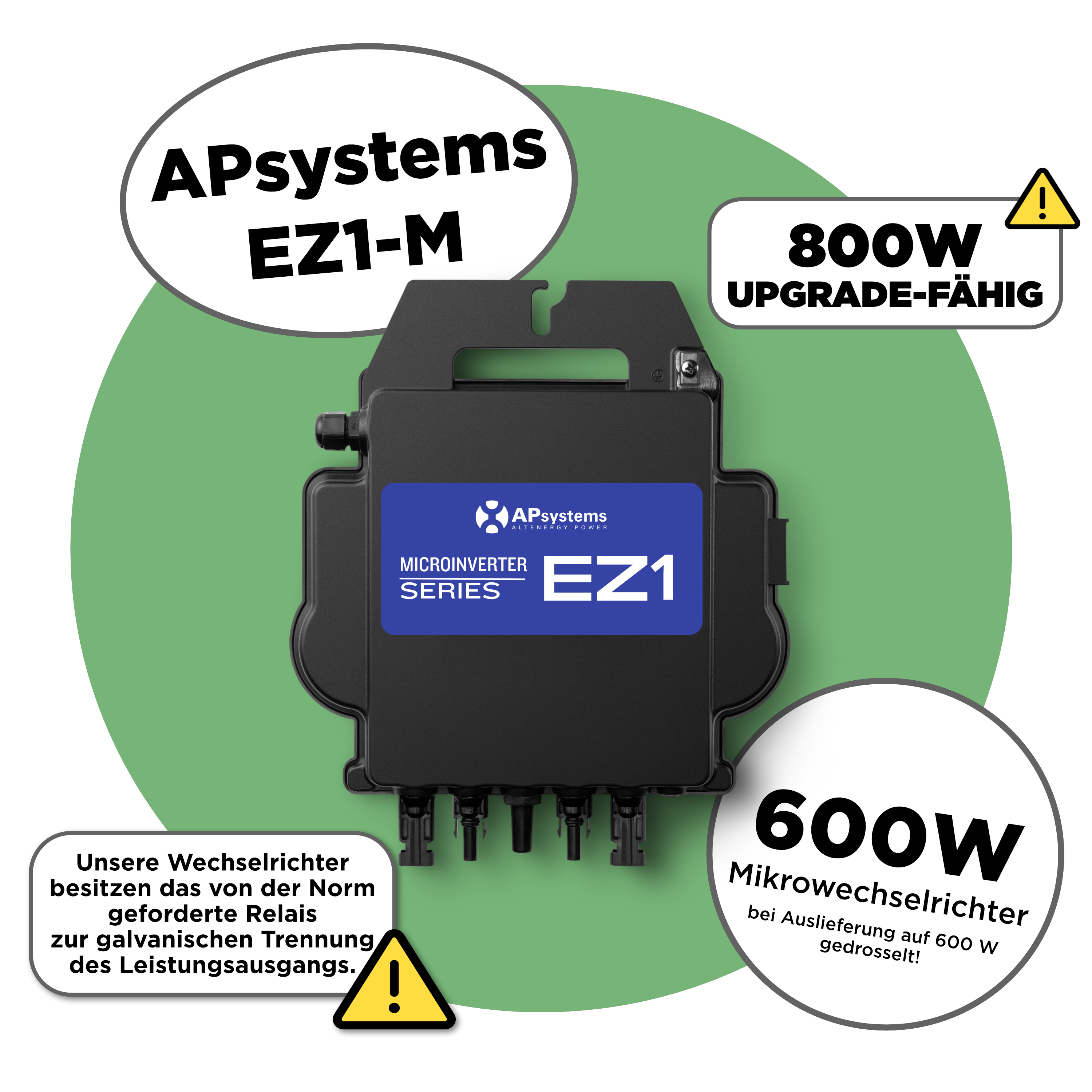 APsystems EZ1-M — 600 / 800 W Mikrowechselrichter mit 10 m Anschlusskabel