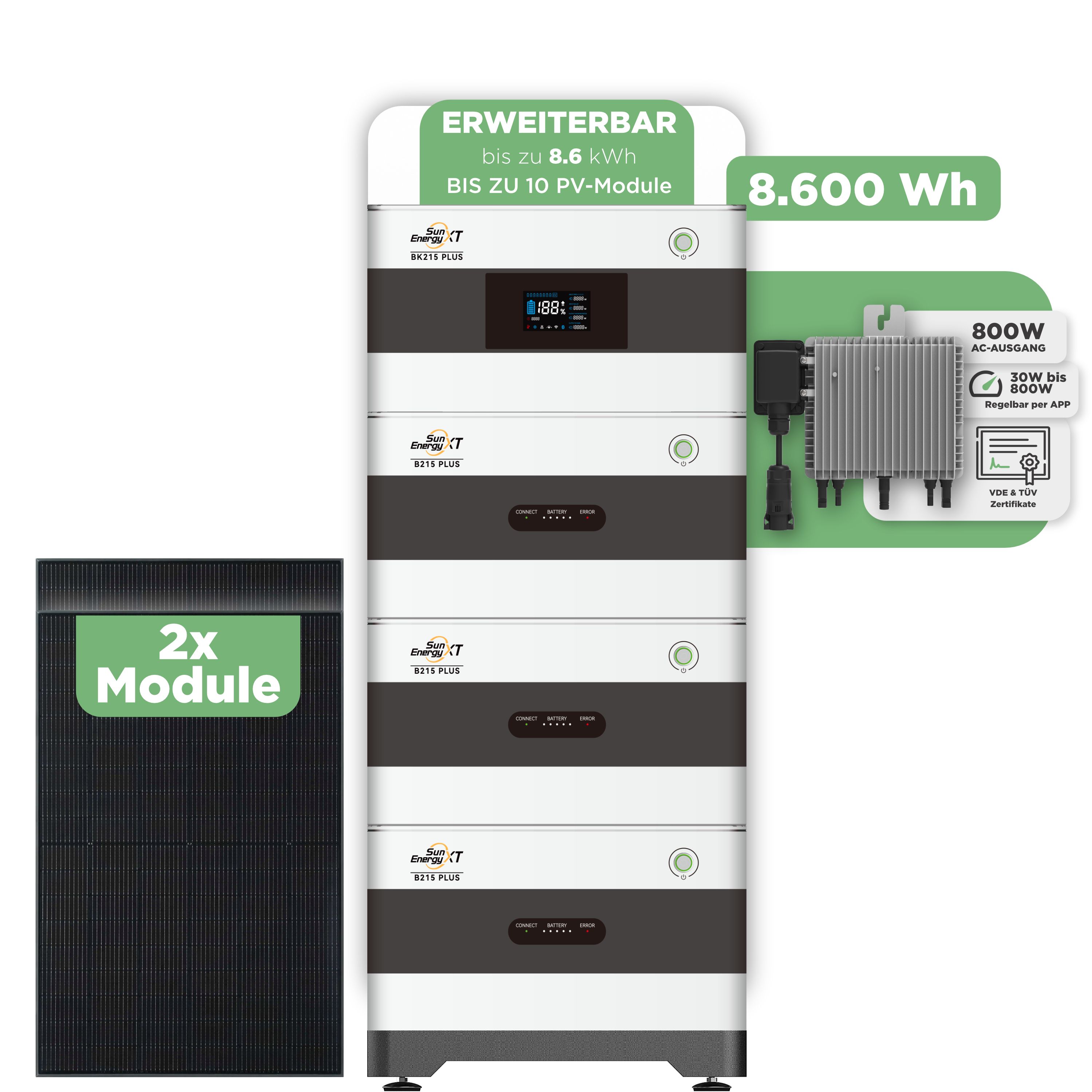 SunEnergyXT BK215 Plus Balkonkraftwerkspeicher 8.600 Wh / 800 W (Deye-SUN-M)