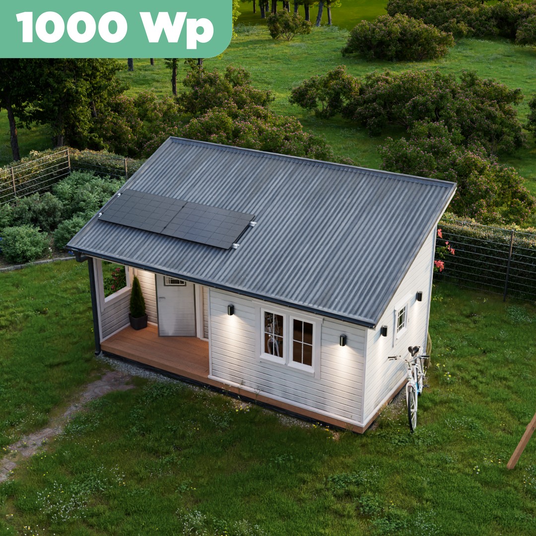 Balkonkraftwerk Trapezblech 1000 Wp — APsystems EZ1-M 800 W / Trina Solar / 500 Wp (Glas-Glas Full Black) / Standard Halterung / eine Reihe quer / 2 Module