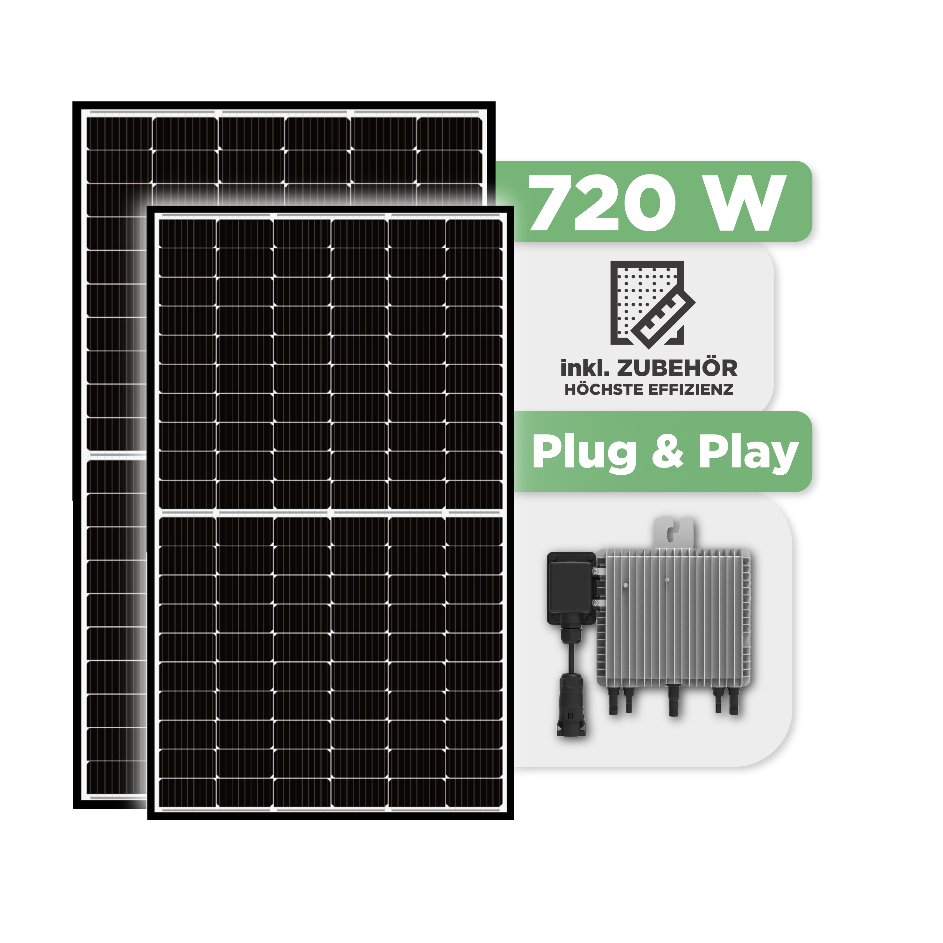 Sunlit Solar Starter Set (760 Wp Balkonkraftwerkset) — 2 x Austa 380 Wp Module + Deye 800 W Wechselrichter + 3 m Anschlusskabel