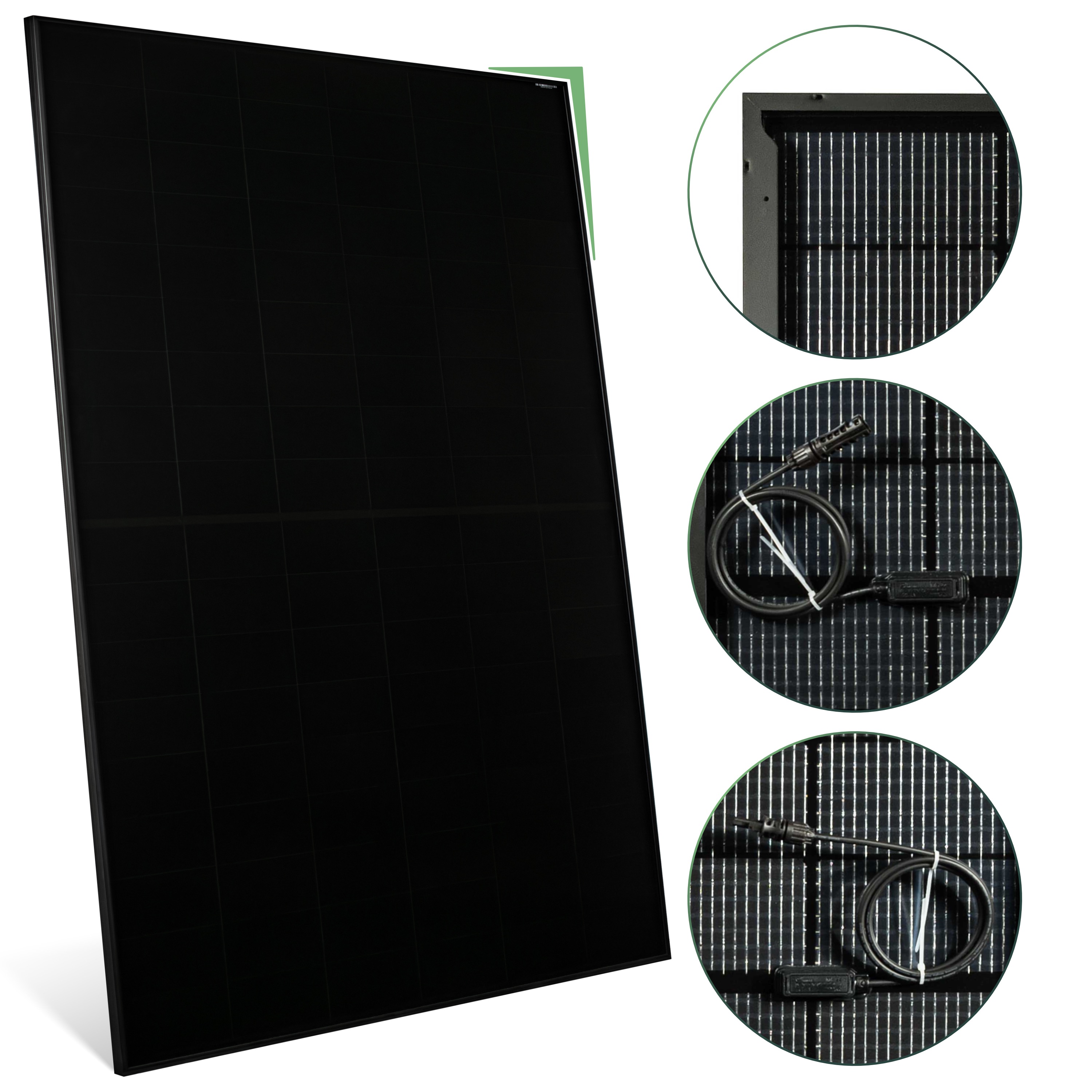 Balkonkraftwerk Set 480 Wp — Solyco 480 Wp Glas-Glas Fullblack Back Contact Modul  / 1 Modul / APSystems EZ1-M (bis 800 W) / Schuko Stecker / 5 m