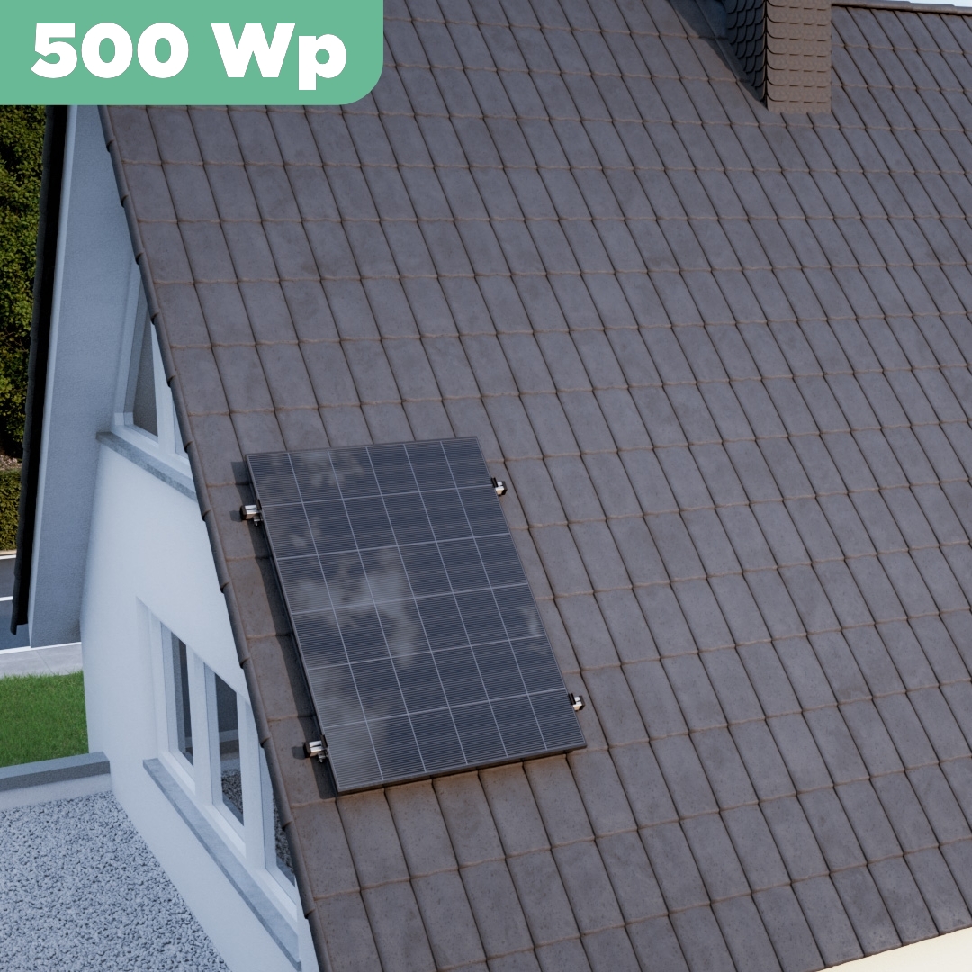 Balkonkraftwerk Ziegeldach 500 Wp — APsystems EZ1-M 800 WTrina Solar / 500 Wp (Glas-Glas) / Klassik Halterung / eine Reihe hochkant / 1 Modul / 20 m