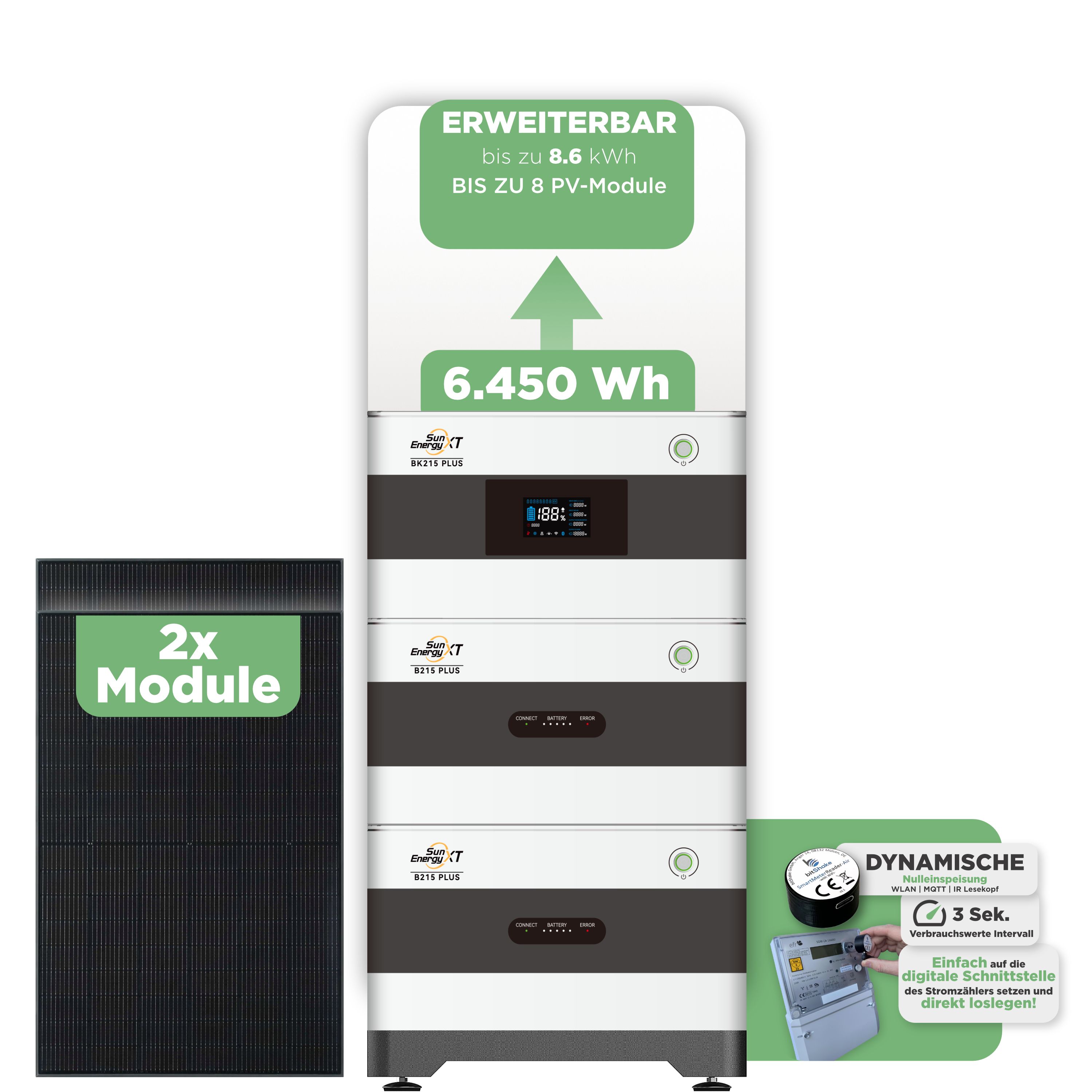 SunEnergyXT BK215 Plus Balkonkraftwerkspeicher 6.450 Wh / mit IR Lesekopf (bitshake)