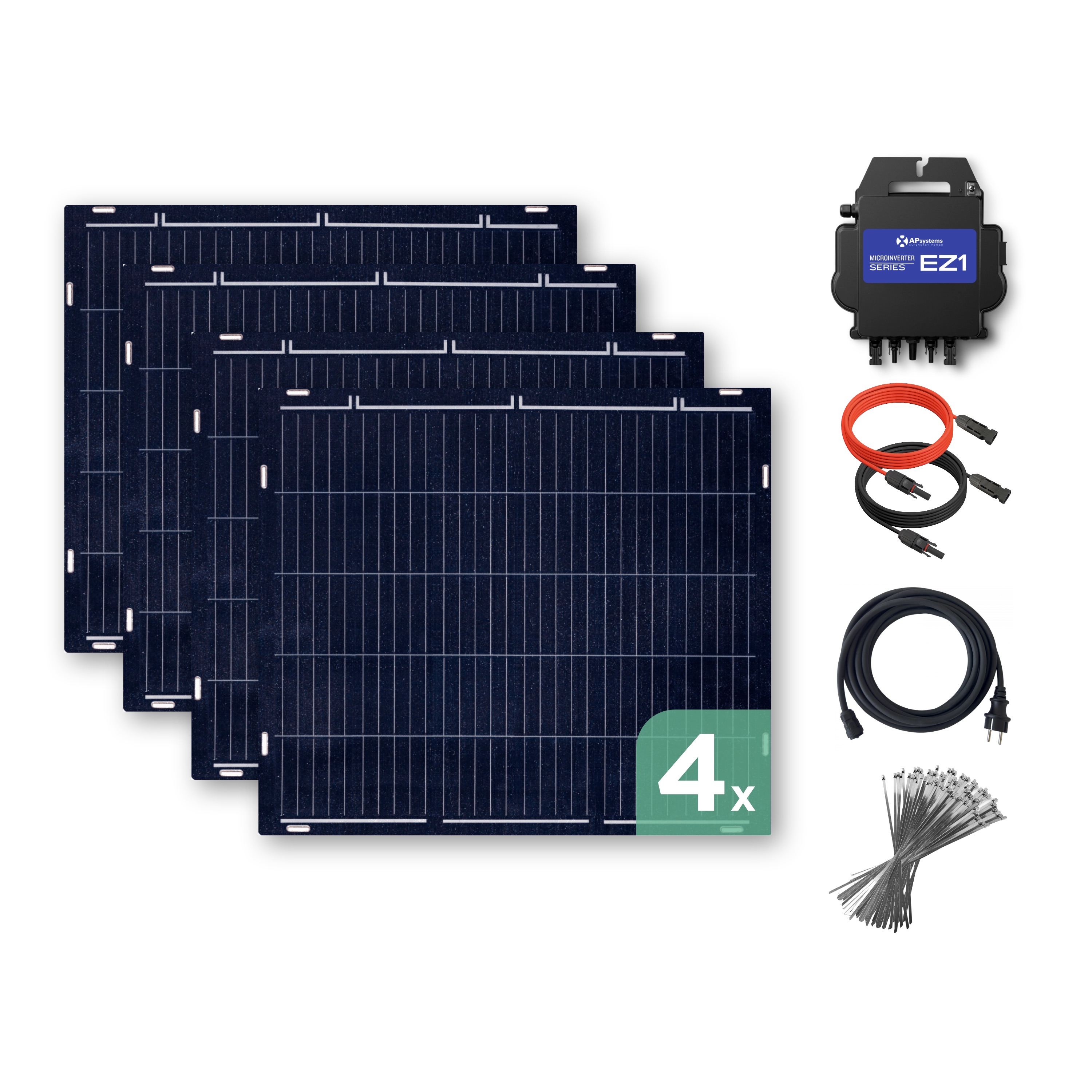 Balkonkraftwerk mit Ultraleicht-Modulen 600 Wp — APsystems EZ1-M 800 W / Sunman / 150 Wp (89 cm x 102 cm) / 4 Module / ohne Kabel