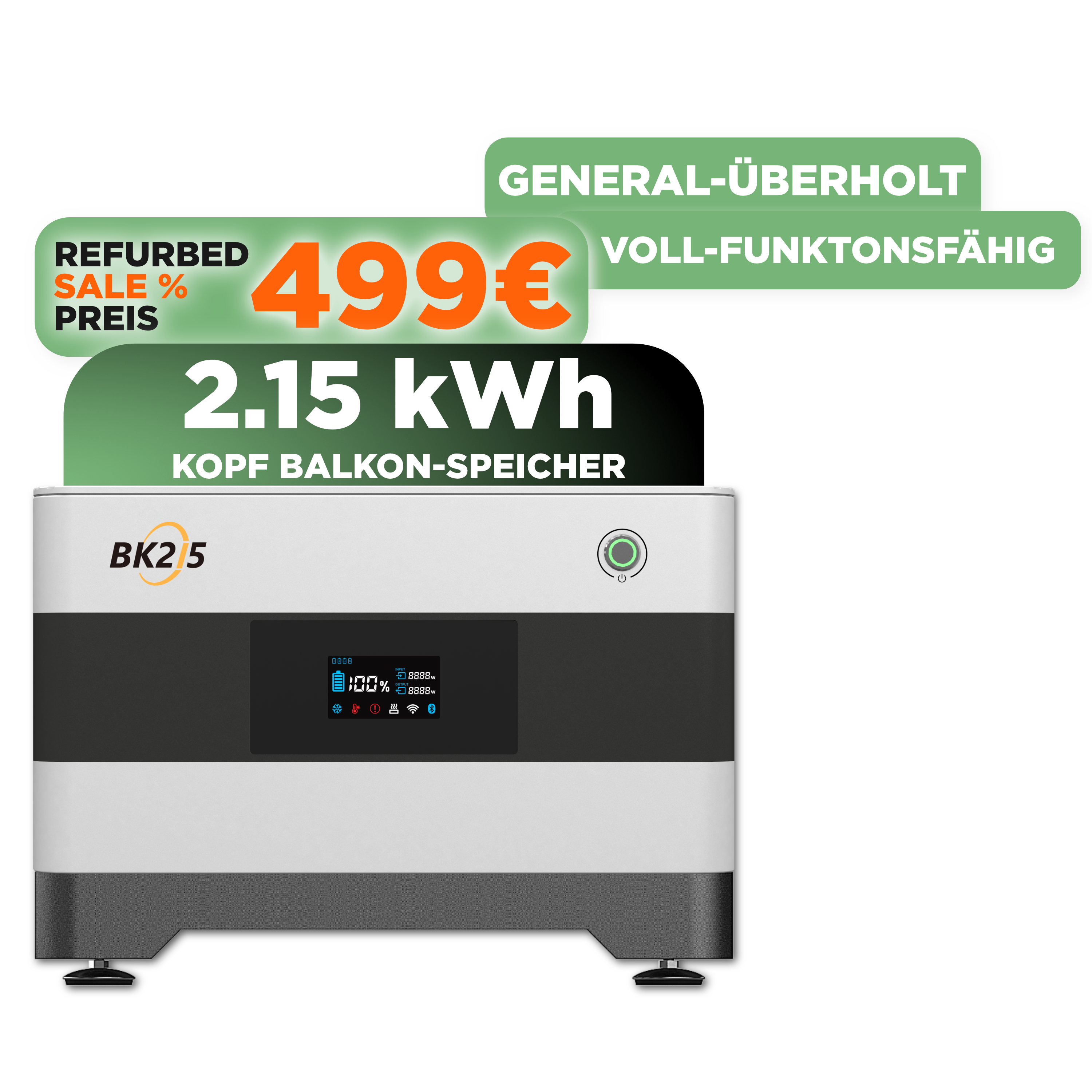 SunEnergyXT BK215 — 2.150 Wh Kopfspeicher (Refurbished)