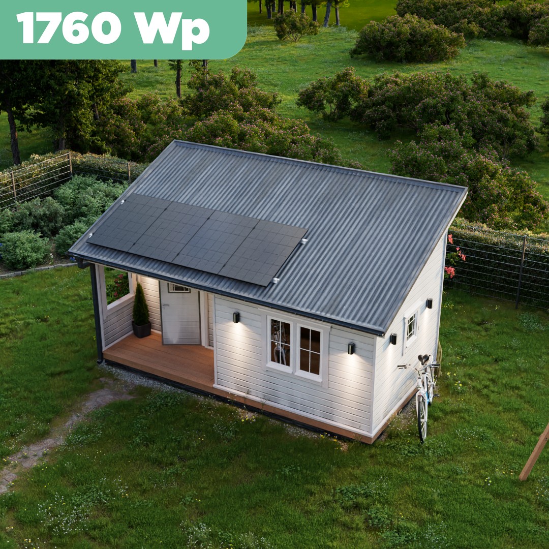 Balkonkraftwerk Trapezblech 1760 Wp — APsystems EZ1-M 800 W / Trina Solar / 440 Wp (Glas-Glas + Bifazial) / Standard Halterung / eine Reihe hochkant / 4 Module / 20 m