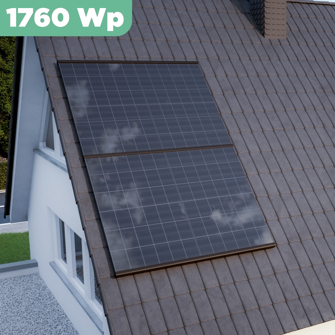 Balkonkraftwerk Ziegeldach 1760 Wp APsystems EZ1-M 800 W / Trina Solar / 440 Wp (Glas-Glas + Bifazial) / Premium Halterung / zwei Reihen hochkant / 4 Module
