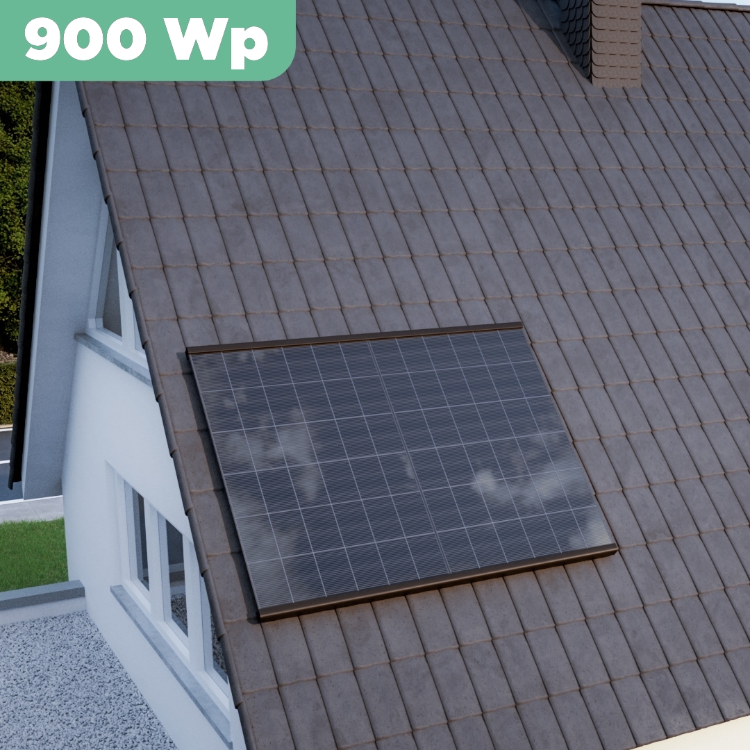 Balkonkraftwerk Ziegeldach 900 Wp — APsystems EZ1-M 800 WTrina Solar / 450 Wp (Glas-Glas) / Premium Halterung / eine Reihe hochkant / 2 Module / 20 m