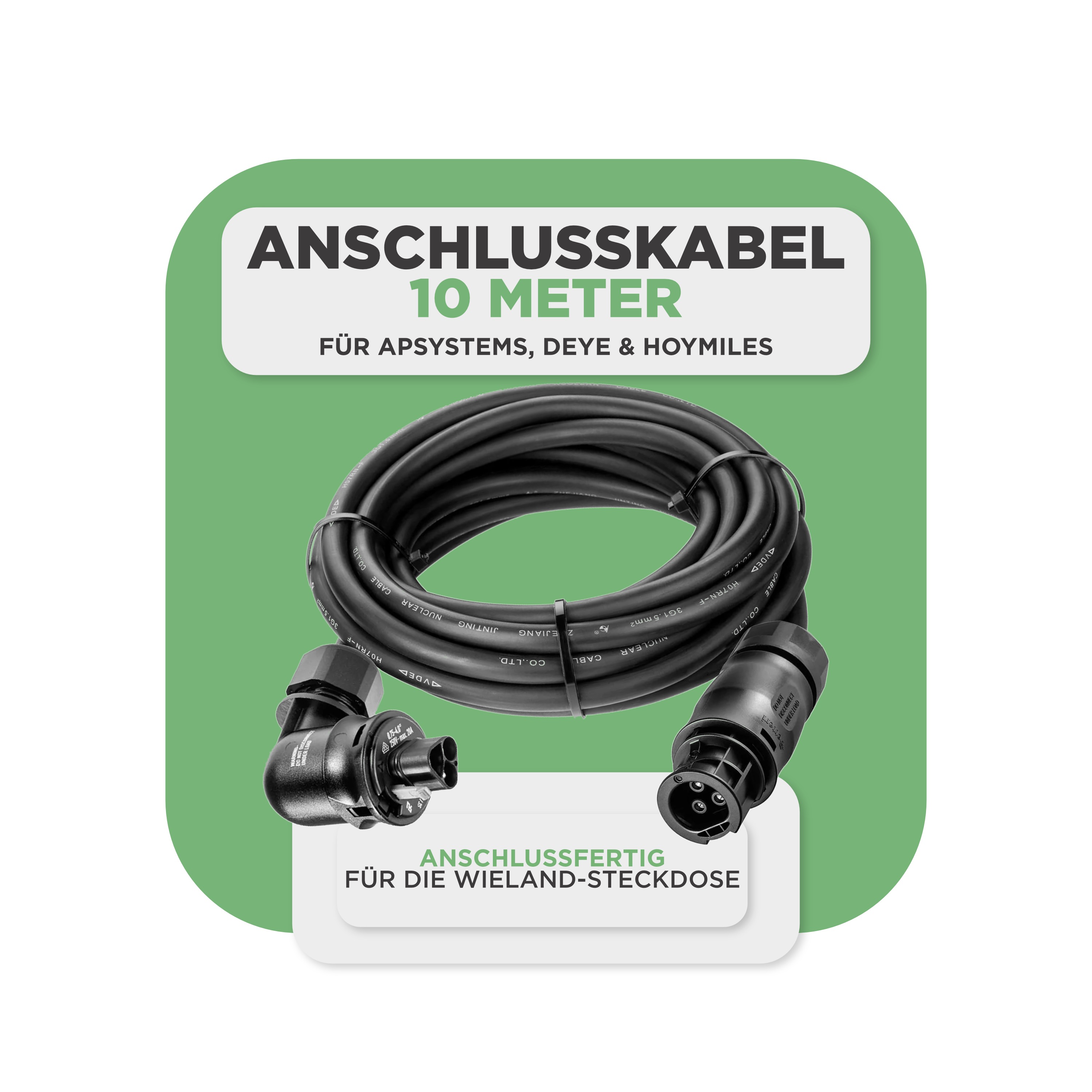 Balkonkraftwerk Basic Set 2000 Wp — Solyco 500 Wp Glas-Glas Fullblack-Modul Bifazial / 4 Module / Deye 2000 W / Wieland Stecker / 10 m