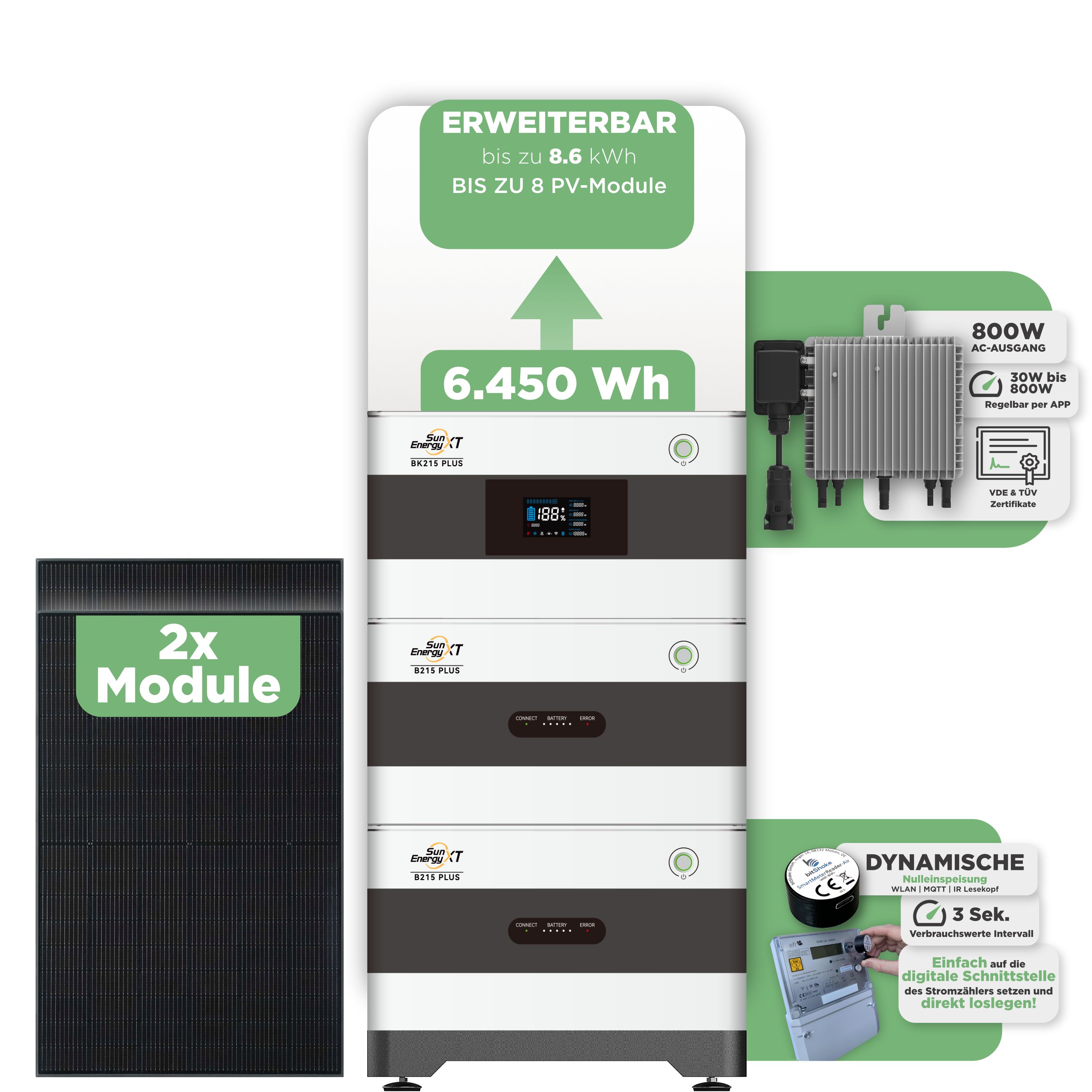 SunEnergyXT BK215 Plus Balkonkraftwerkspeicher 6.450 Wh / mit IR Lesekopf (bitshake) / 800 W (Deye-SUN-M)