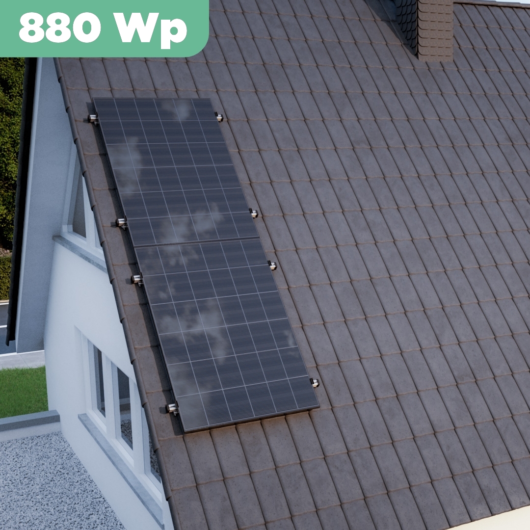 Balkonkraftwerk Ziegeldach 880 Wp APsystems EZ1-M 800 W / Trina Solar / 440 Wp (Glas-Glas + Bifazial) / Klassik Halterung / zwei Reihen hochkant / 2 Module