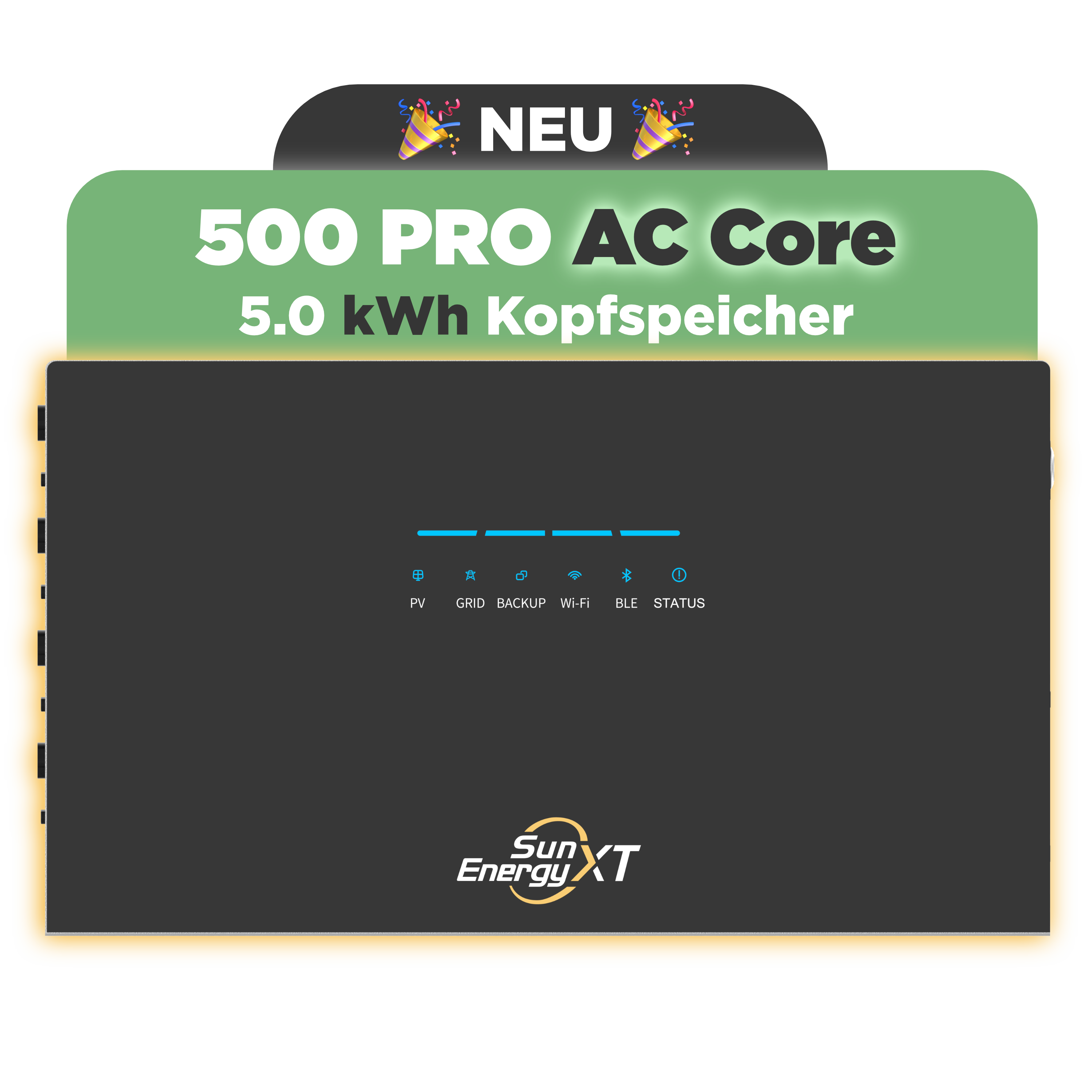 SunEnergyXT 500 PRO AC Core — 5 kWh Nachrüst-Speicher mit 2.400W Wechselrichter & Notstromfunktion (LFP, erweiterbar auf 30 kWh)