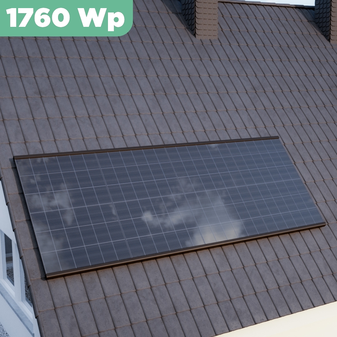 Balkonkraftwerk Ziegeldach 1720 Wp — APsystems EZ1-M 800 WTrina Solar / 430 Wp (Glas-Glas + Bifazial) / Premium Halterung / eine Reihe hochkant / 4 Module / 20 m