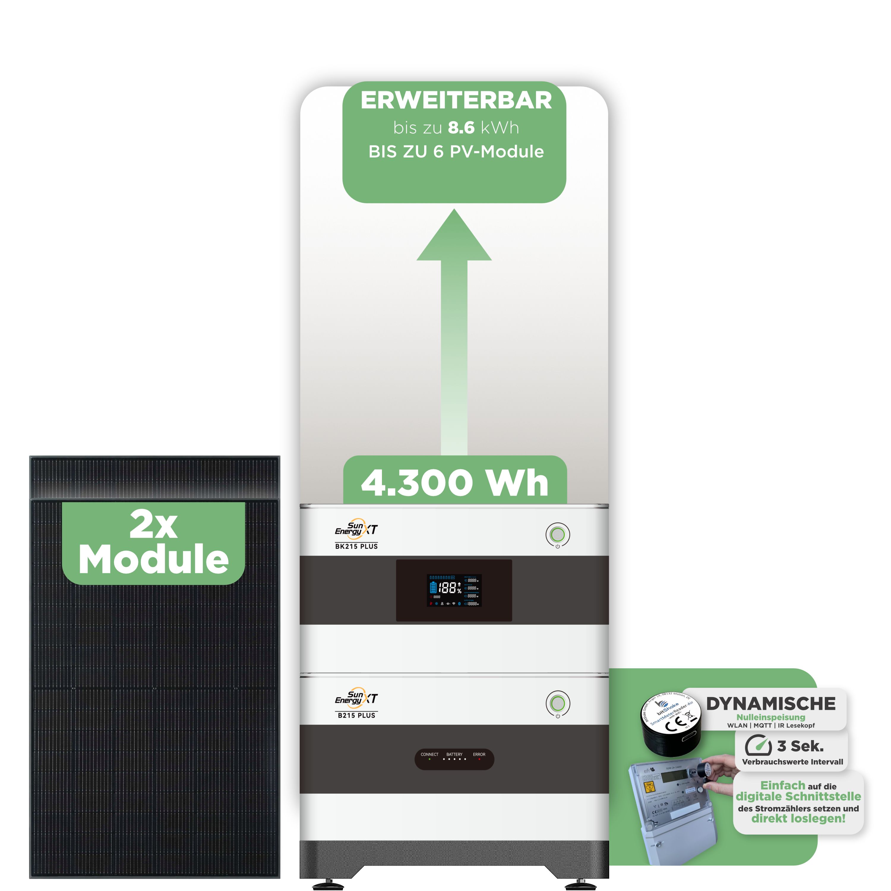 SunEnergyXT BK215 Plus Balkonkraftwerkspeicher 4.300 Wh / mit IR Lesekopf (bitshake)