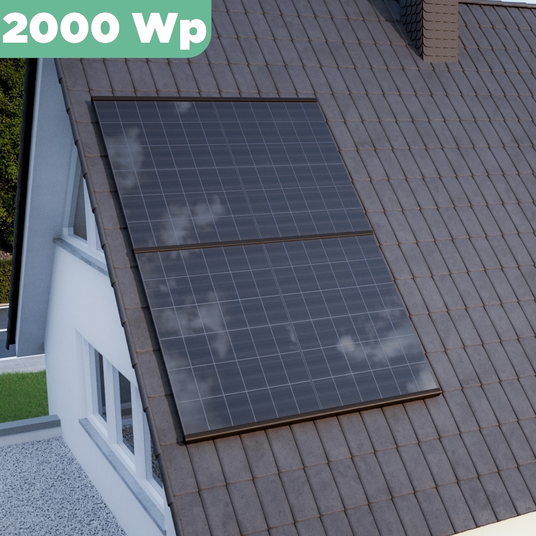 Balkonkraftwerk Ziegeldach 2000 Wp — APsystems EZ1-M 800 WTrina Solar / 500 Wp (Glas-Glas) / Premium Halterung / zwei Reihen hochkant / 4 Module / 20 m