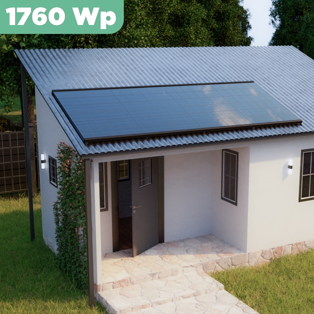 Balkonkraftwerk Trapezblech 1760 Wp — APsystems EZ1-M 800 W / Trina Solar / 440 Wp (Glas-Glas + Bifazial) / Premium Halterung / eine Reihe hochkant / 4 Module / 20 m