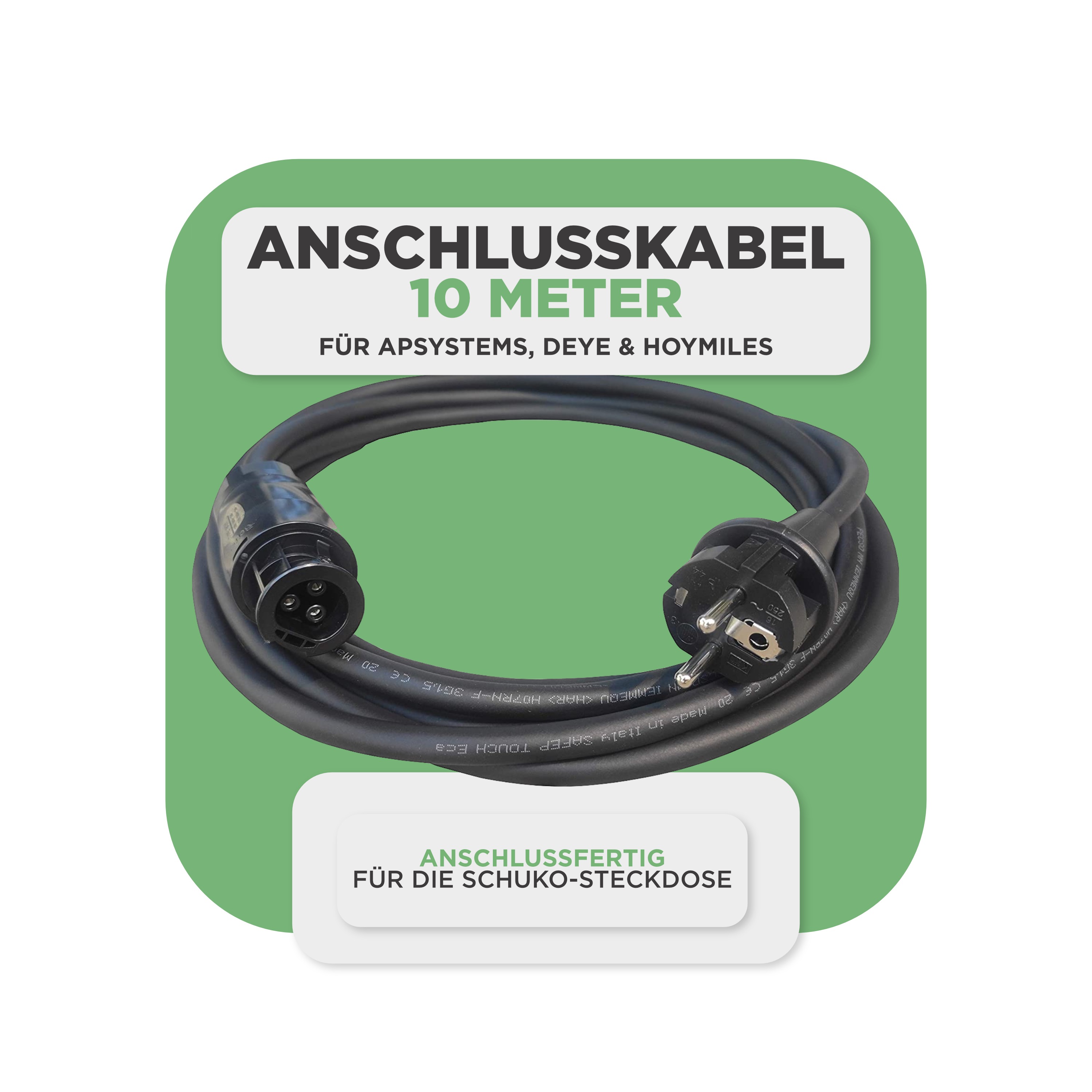 Balkonkraftwerk Basic Set 2000 Wp — Solyco 500 Wp Glas-Glas Fullblack-Modul Bifazial / 4 Module / Deye 2000 W / Schuko Stecker / 10 m