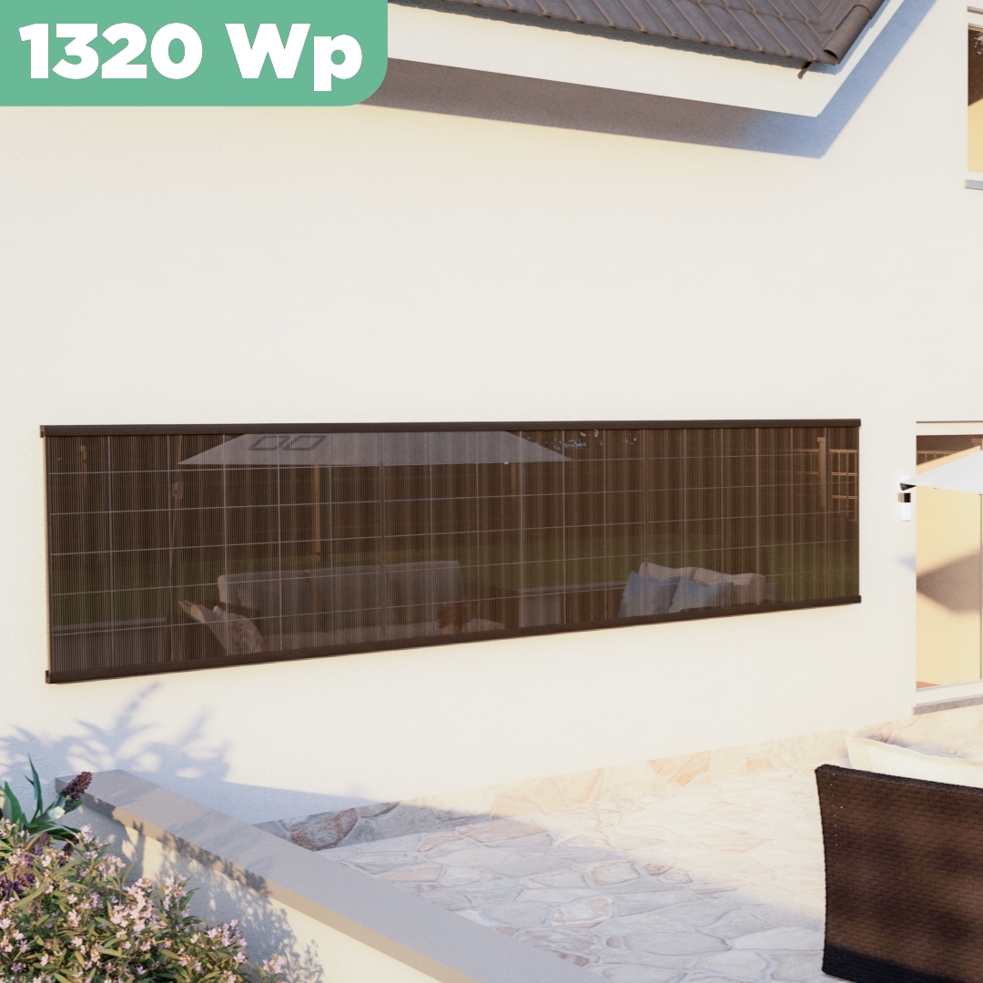 Balkonkraftwerk Wand 1320 Wp — APsystems EZ1-M 800 W / Trina Solar / 440 Wp (Glas-Glas + Bifazial) / eine Reihe quer / 3 Module / 20 m