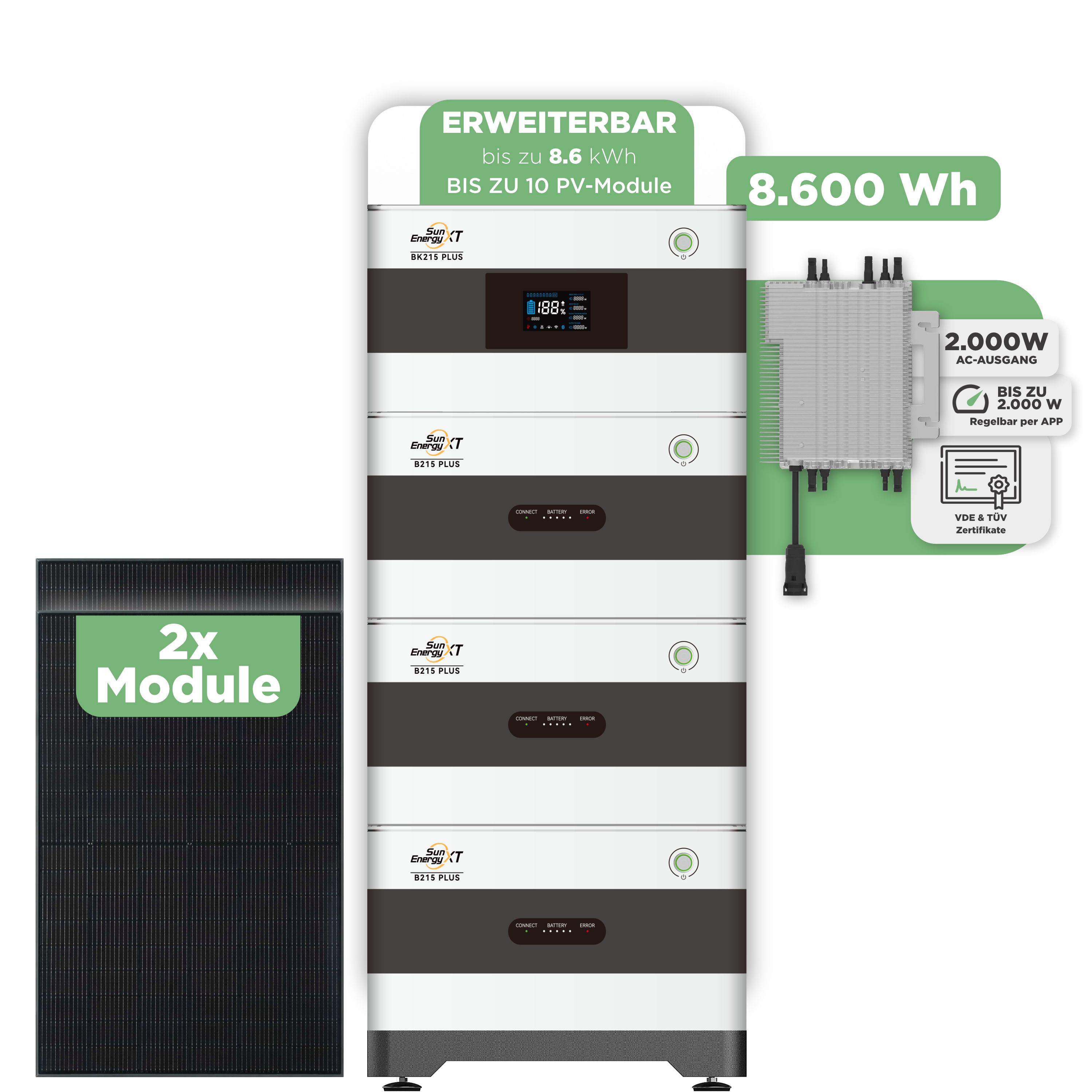 SunEnergyXT BK215 Plus Balkonkraftwerkspeicher 8.600 Wh / 2000 W (Deye-SUN-M)