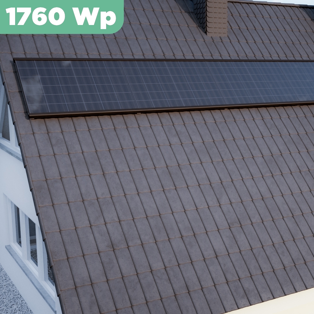Balkonkraftwerk Ziegeldach 1760 Wp APsystems EZ1-M 800 W / Trina Solar / 440 Wp (Glas-Glas + Bifazial) / Premium Halterung / eine Reihe quer / 4 Module