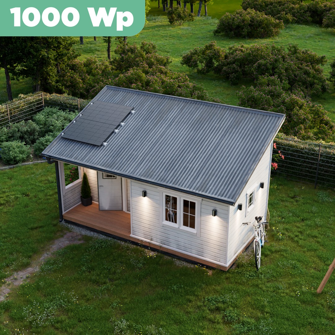 Balkonkraftwerk Trapezblech 1000 Wp — APsystems EZ1-M 800 W / Trina Solar / 500 Wp (Glas-Glas Full Black) / Standard Halterung / zwei Reihen quer / 2 Module / 10 m