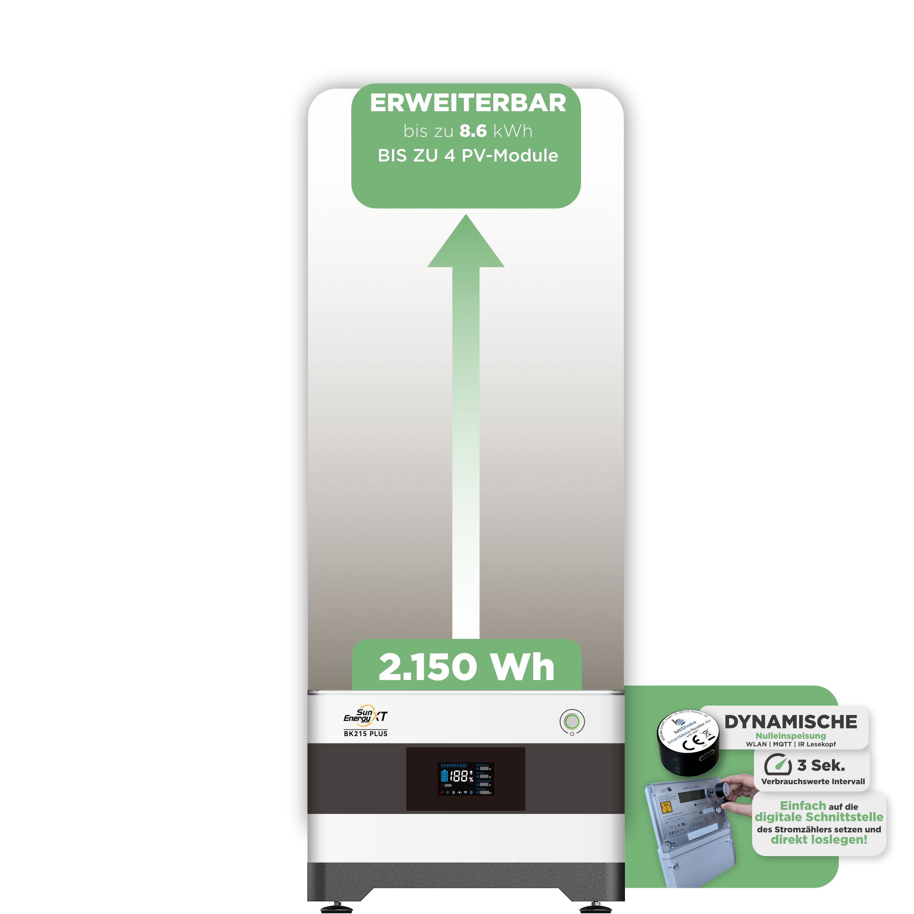 SunEnergyXT Balkonkraftwerkspeicher — 2.150 Wh / mit IR Lesekopf (bitshake)