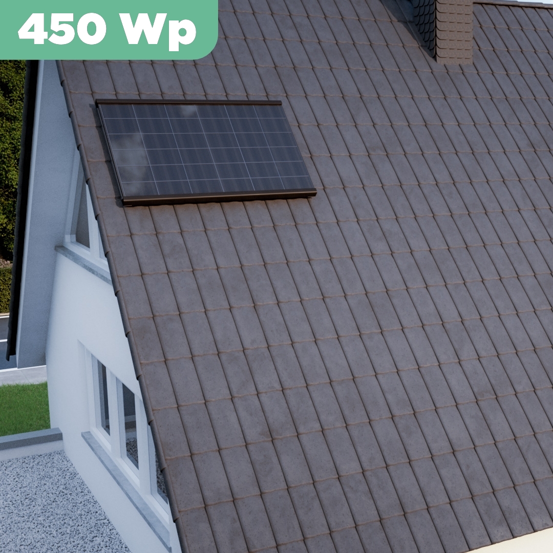 Balkonkraftwerk Ziegeldach 450 Wp APsystems EZ1-M 800 W / Trina Solar / 450 Wp (Glas-Glas Full Black) / Premium Halterung / eine Reihe quer / 1 Modul