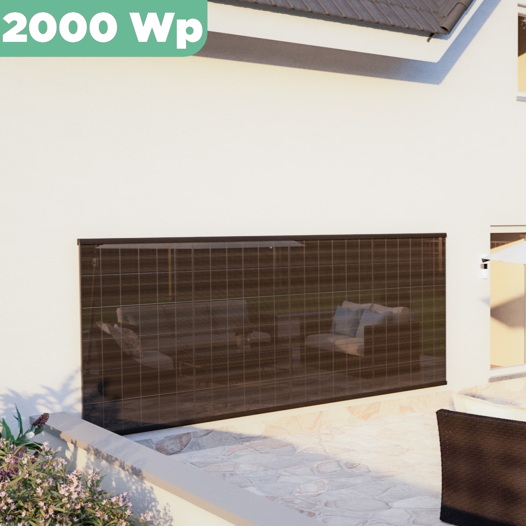 Balkonkraftwerk Wand 2000 Wp — APsystems EZ1-M 800 WTrina Solar / 500 Wp (Glas-Glas) / eine Reihe hochkant / 4 Module / 20 m