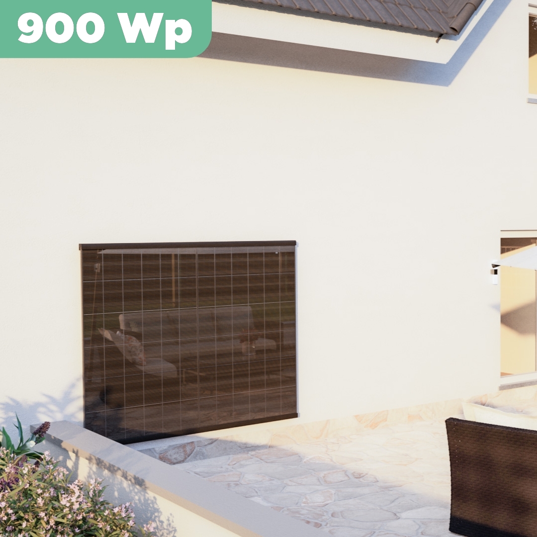 Balkonkraftwerk Wand 900 Wp — APsystems EZ1-M 800 WTrina Solar / 450 Wp (Glas-Glas) / eine Reihe hochkant / 2 Module / 20 m