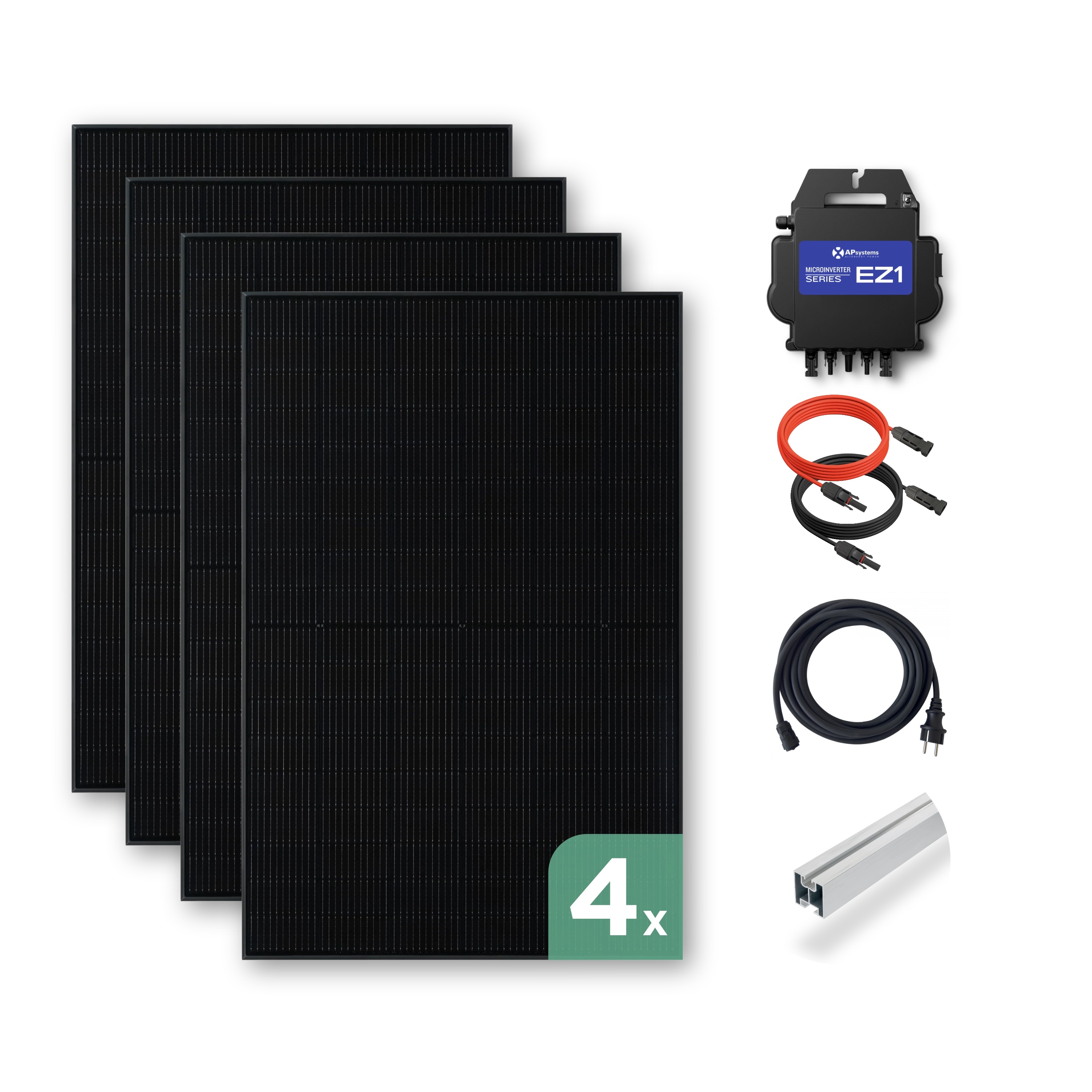 Balkonkraftwerk Ziegeldach 2000 Wp — APsystems EZ1-M 800 WTrina Solar / 500 Wp (Glas-Glas) / Klassik Halterung / zwei Reihen hochkant / 4 Module / 20 m