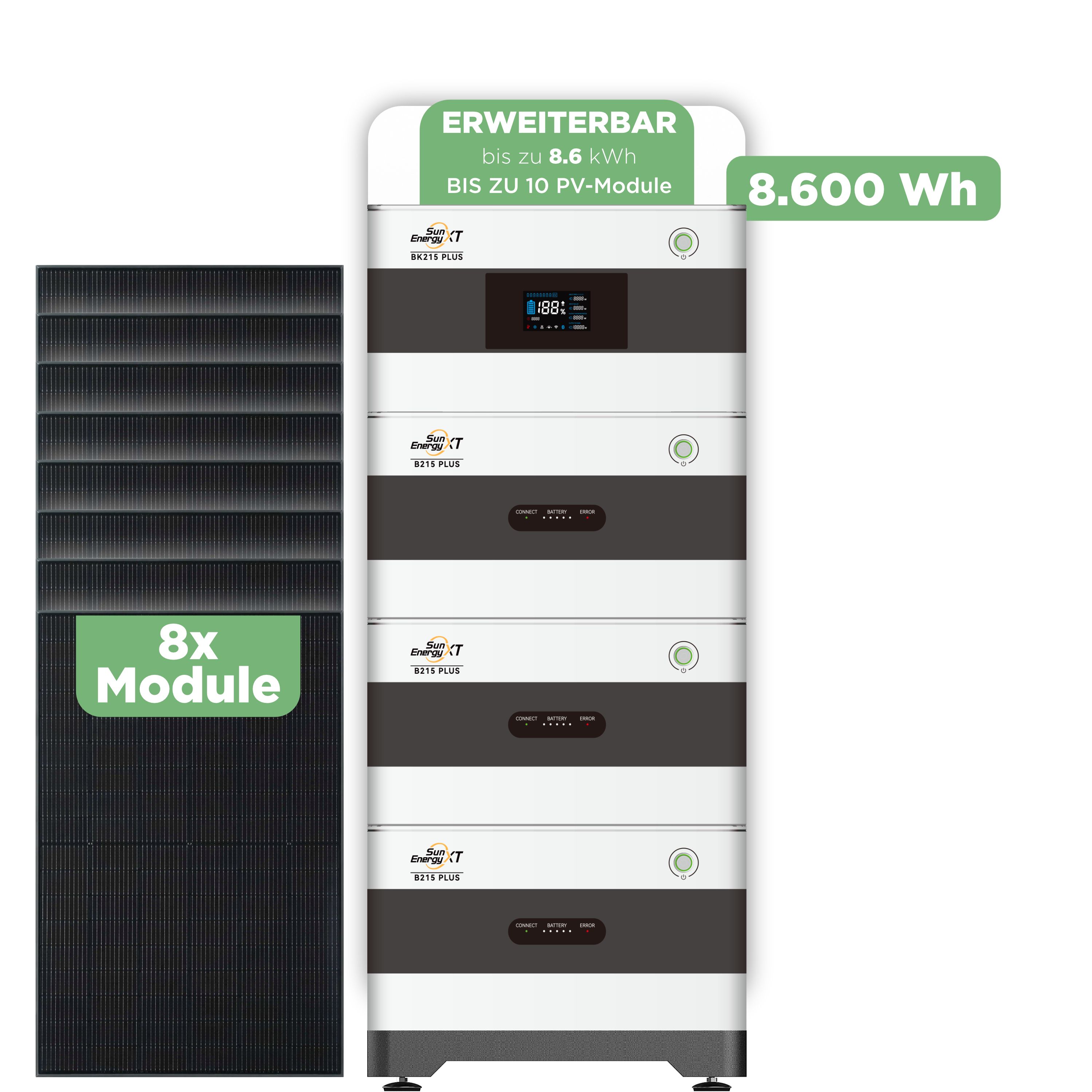SunEnergyXT Balkonkraftwerkspeicher — 8.600 Wh / 8 x Trina 440 Wp Bifazial