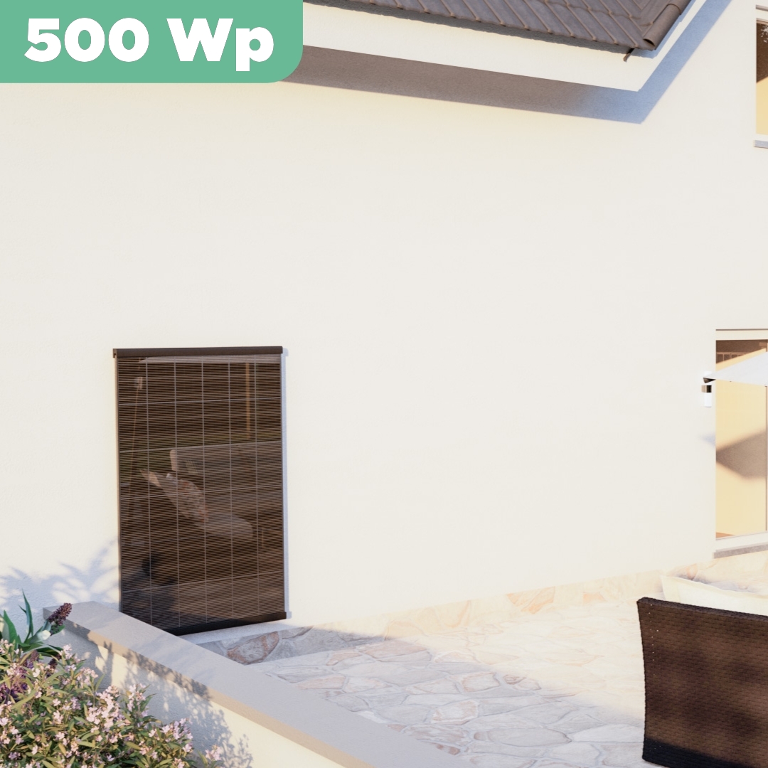 Balkonkraftwerk Wand 500 Wp — APsystems EZ1-M 800 WTrina Solar / 500 Wp (Glas-Glas) / eine Reihe hochkant / 1 Modul / 20 m