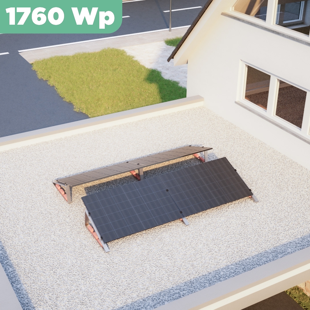 Balkonkraftwerk Flachdach 1760 Wp APsystems EZ1-M 800 W / Trina Solar / 440 Wp (Glas-Glas + Bifazial) / Standard / zwei Reihen quer / 4 Module