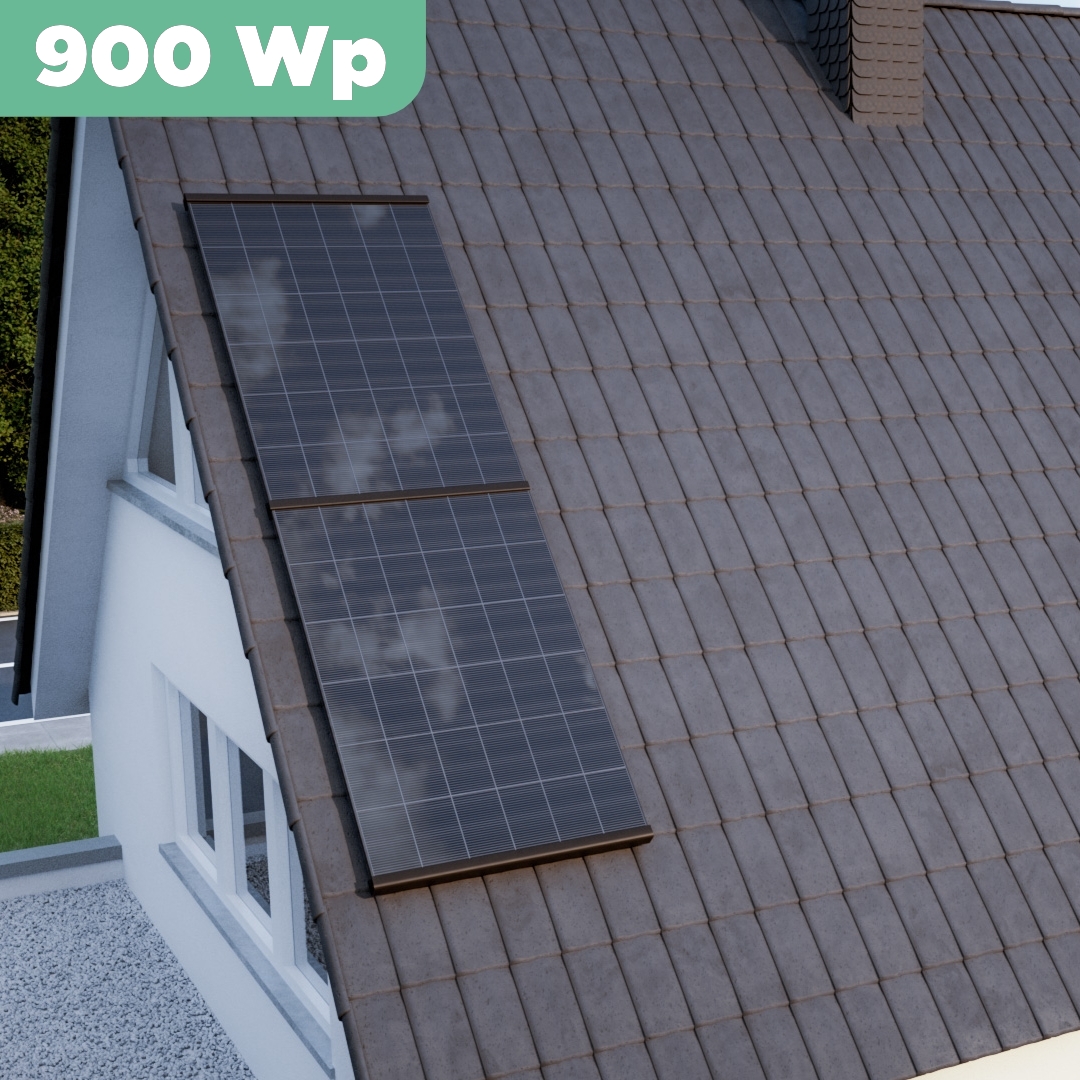 Balkonkraftwerk Ziegeldach 900 Wp APsystems EZ1-M 800 W / Trina Solar / 450 Wp (Glas-Glas Full Black) / Premium Halterung / zwei Reihen hochkant / 2 Module