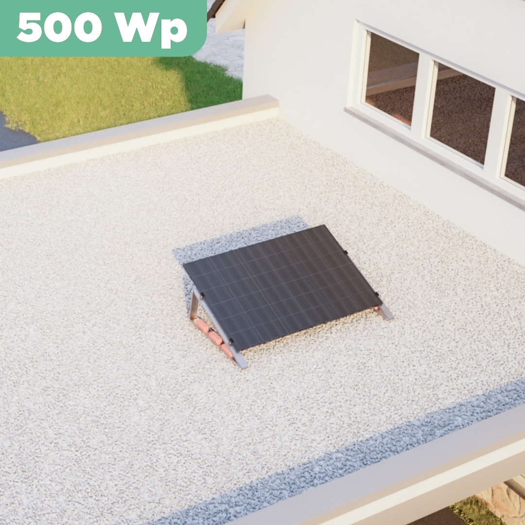 Balkonkraftwerk Flachdach 500 Wp APsystems EZ1-M 800 W / Trina Solar / 500 Wp (Glas-Glas Full Black) / Standard / eine Reihe quer / 1 Modul