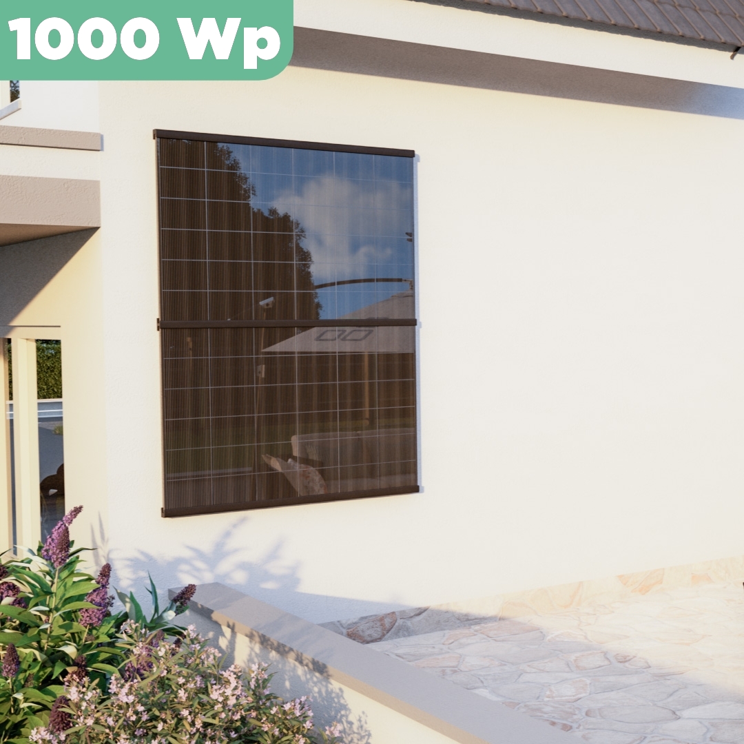 Balkonkraftwerk Wand 1000 Wp — APsystems EZ1-M 800 WTrina Solar / 500 Wp (Glas-Glas) / zwei Reihen quer / 2 Module / 20 m