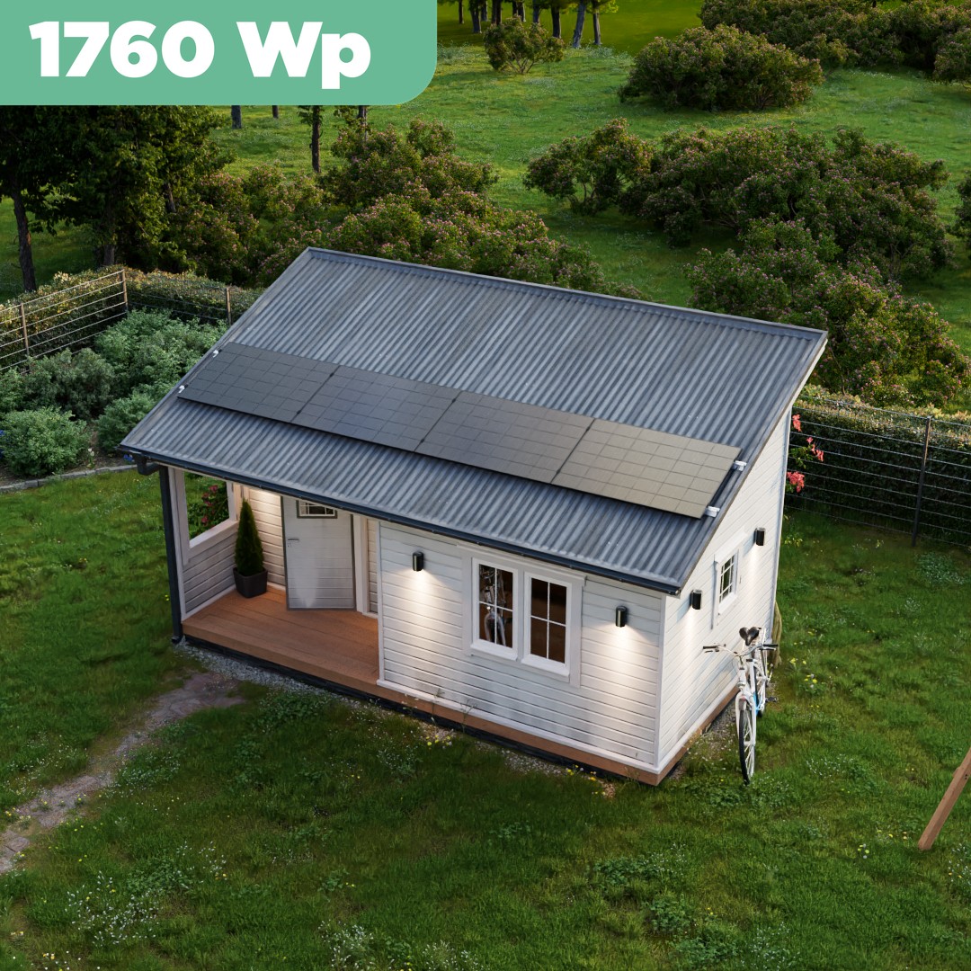 Balkonkraftwerk Trapezblech 1760 Wp — APsystems EZ1-M 800 W / Trina Solar / 440 Wp (Glas-Glas + Bifazial) / Standard Halterung / eine Reihe quer / 4 Module / 15 m