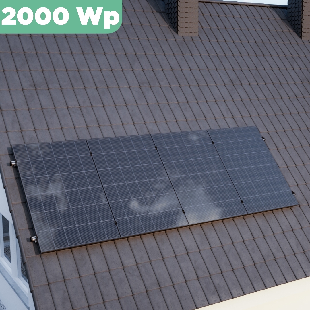 Balkonkraftwerk Ziegeldach 2000 Wp — APsystems EZ1-M 800 WTrina Solar / 500 Wp (Glas-Glas) / Klassik Halterung / eine Reihe hochkant / 4 Module / 20 m