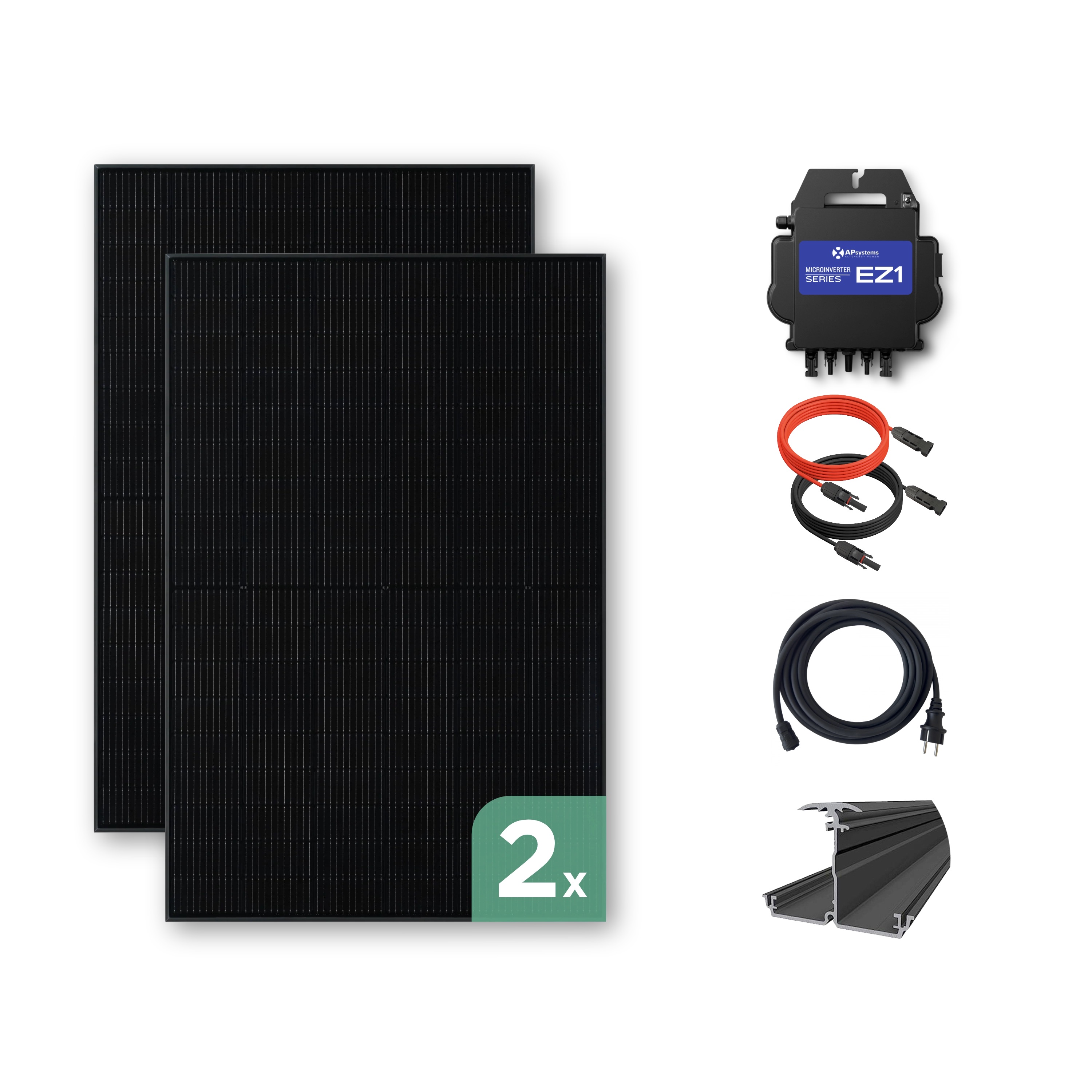 Balkonkraftwerk Wand 880 Wp — APsystems EZ1-M 800 W / Trina Solar / 440 Wp (Glas-Glas + Bifazial) / zwei Reihen quer / 2 Module / 20 m