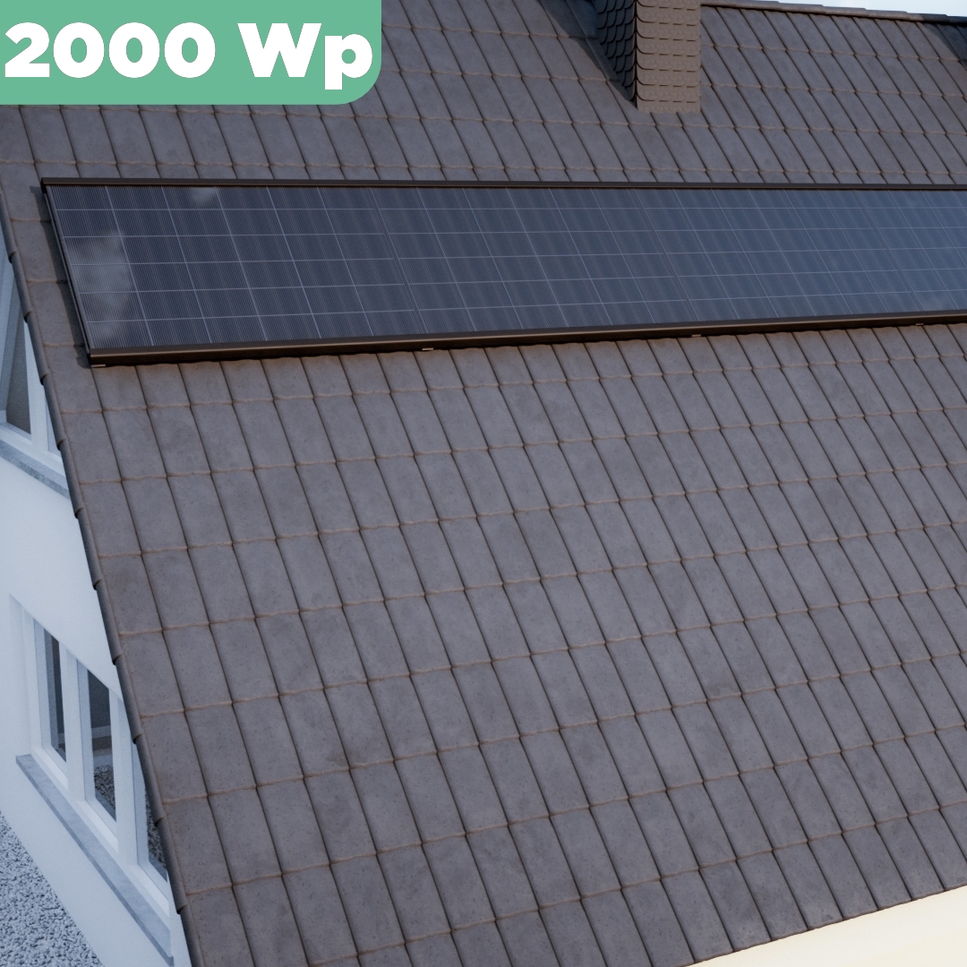 Balkonkraftwerk Ziegeldach 2000 Wp — APsystems EZ1-M 800 WTrina Solar / 500 Wp (Glas-Glas) / Premium Halterung / eine Reihe quer / 4 Module / 20 m