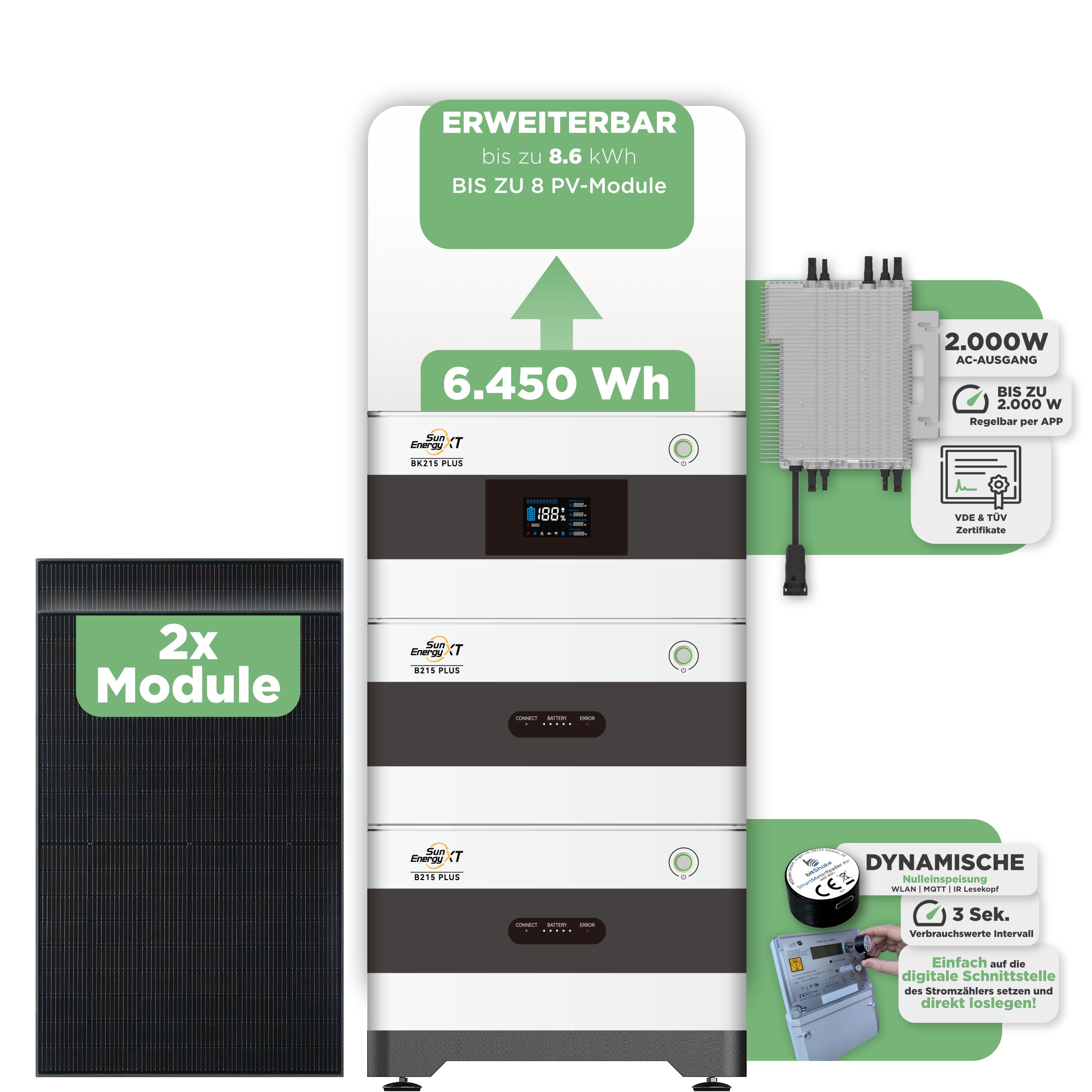 SunEnergyXT BK215 Plus Balkonkraftwerkspeicher 6.450 Wh / mit IR Lesekopf (bitshake) / 2000 W (Deye-SUN-M)
