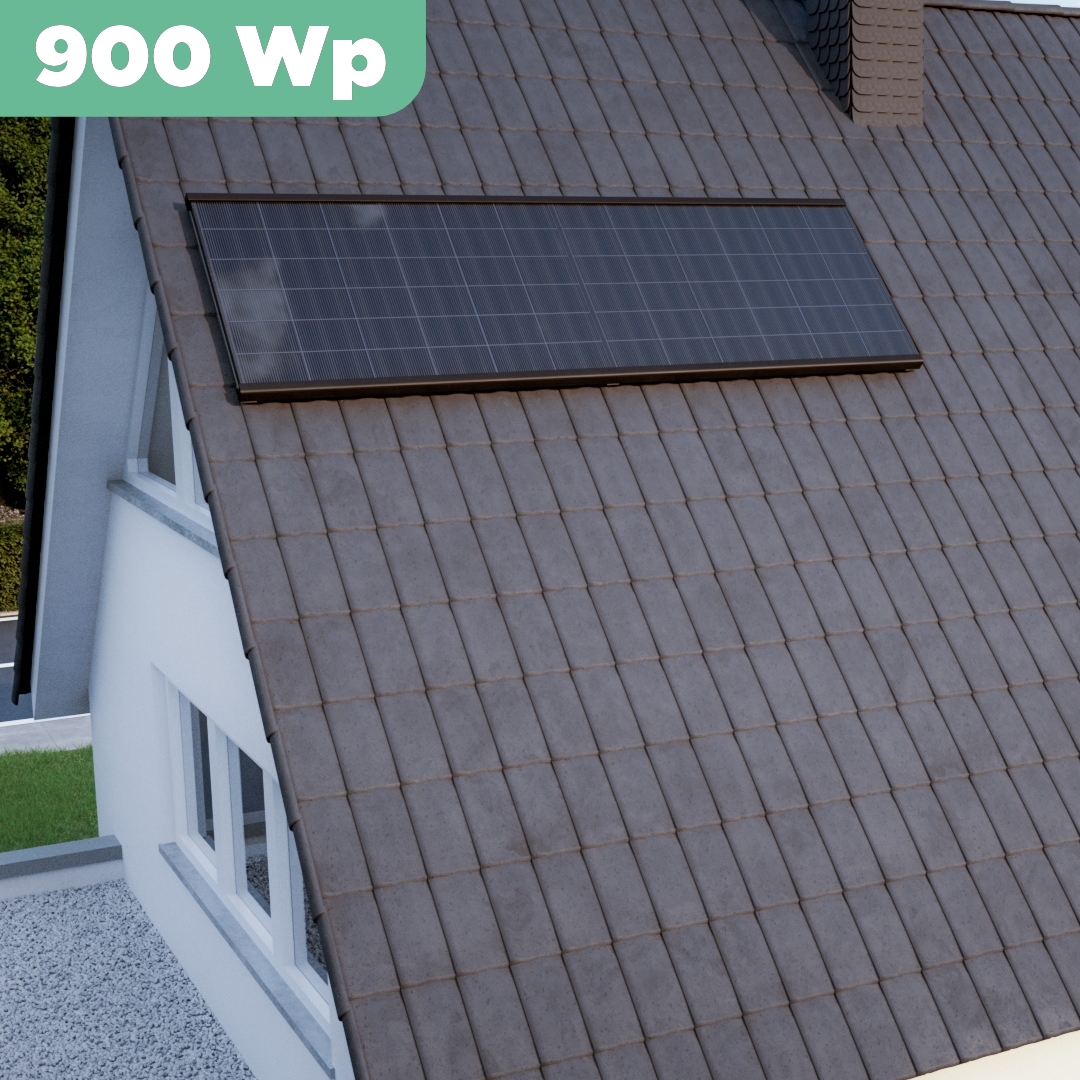 Balkonkraftwerk Ziegeldach 900 Wp APsystems EZ1-M 800 W / Trina Solar / 450 Wp (Glas-Glas Full Black) / Premium Halterung / eine Reihe quer / 2 Module