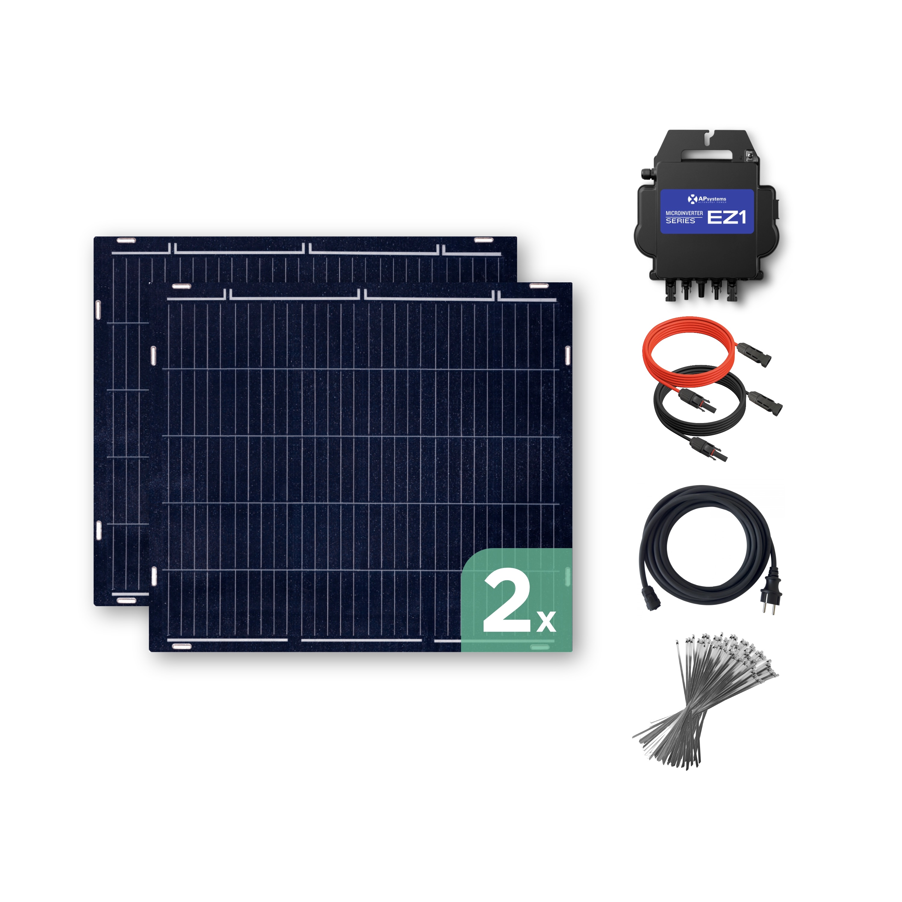 Balkonkraftwerk mit Ultraleicht-Modulen 300 Wp — APsystems EZ1-M 800 W / Sunman / 150 Wp (89 cm x 102 cm) / 2 Module / 10 m