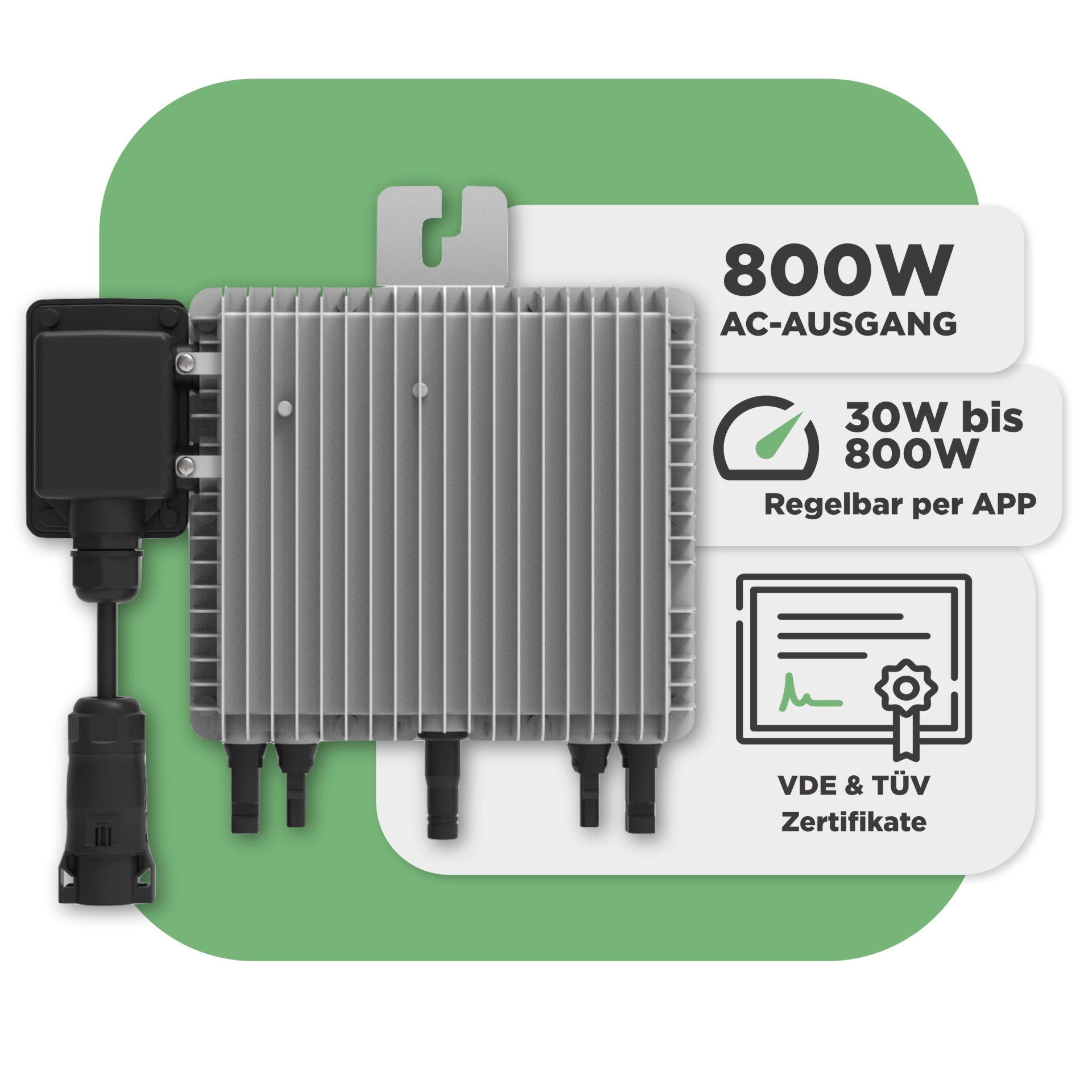 Balkonkraftwerk Basic Set 880 Wp — Trina 440 Wp Glas-Glas Bifazial Modul / 2 Module / Deye 800 W / Schuko Stecker / 5 m
