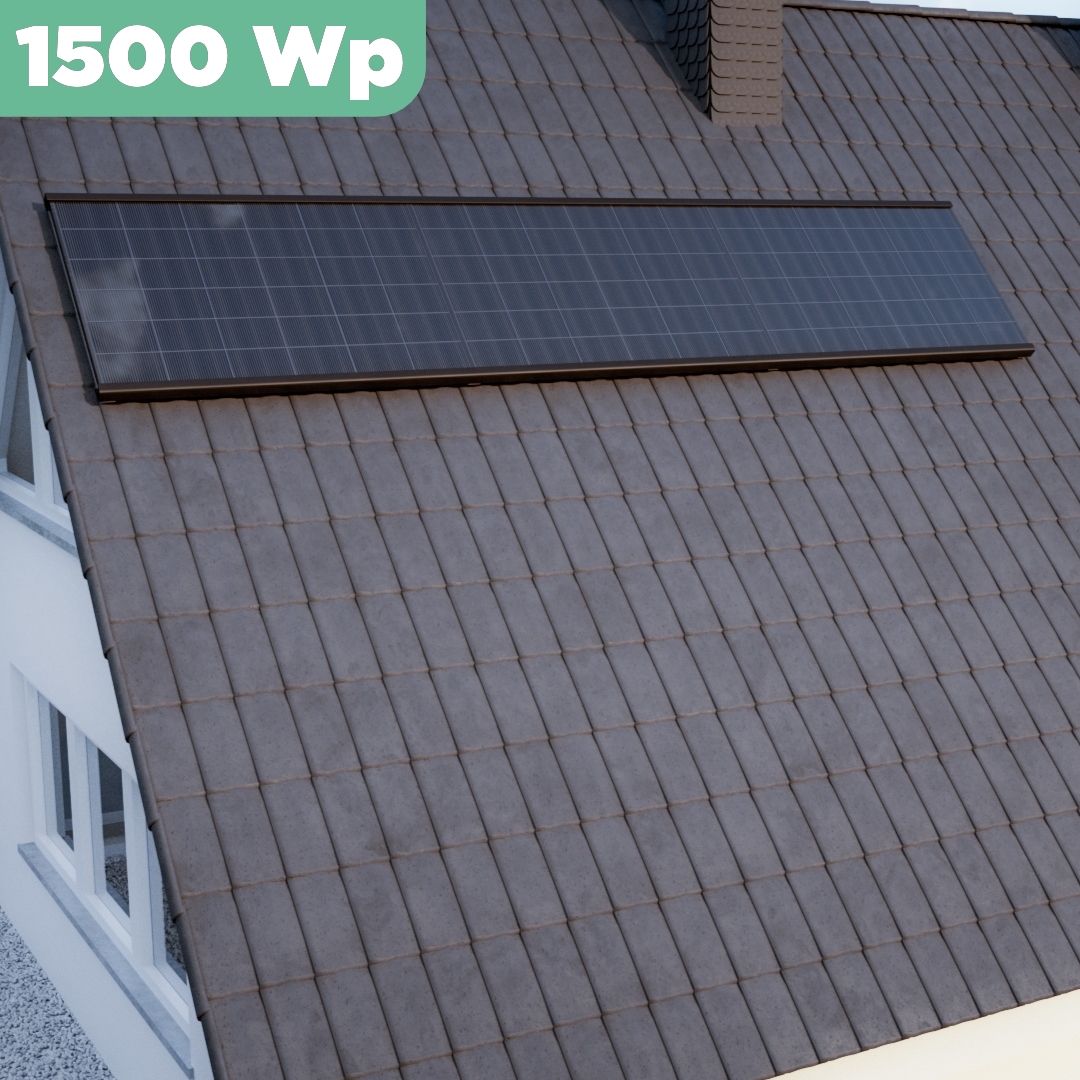 Balkonkraftwerk Ziegeldach 1500 Wp APsystems EZ1-M 800 W / Trina Solar / 500 Wp (Glas-Glas Full Black) / Premium Halterung / eine Reihe quer / 3 Module